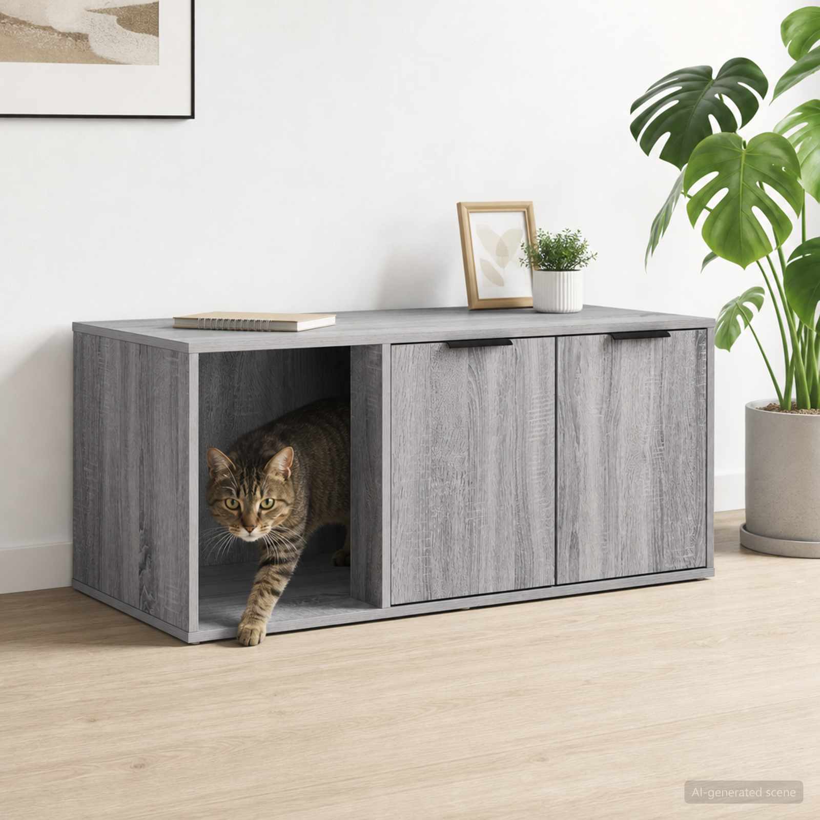 Katzenkiste Möbel Sonoma-Grau 100 x 49 x 45 cm Holzwerkstoff