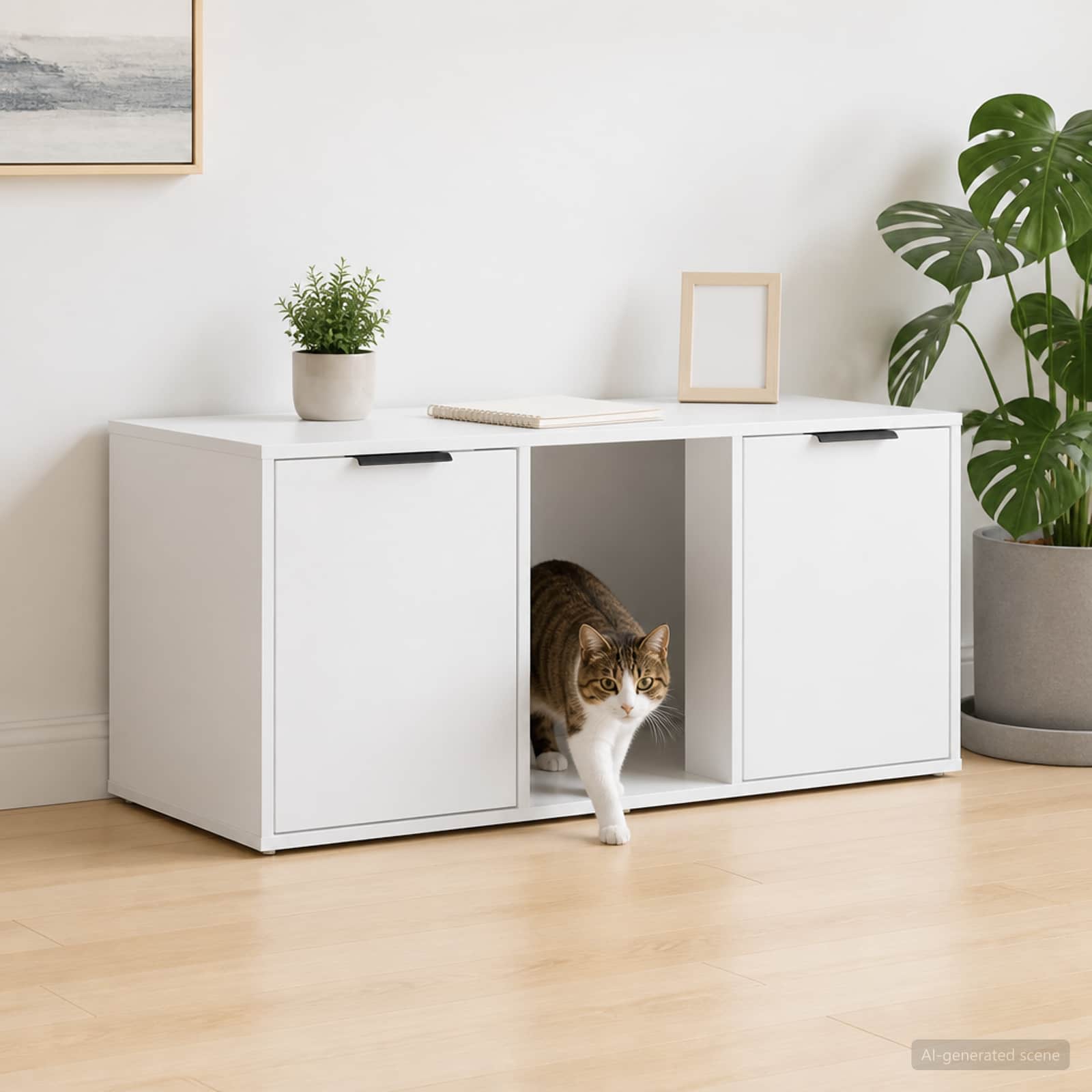 Katzenkiste Möbel Weiß 100 x 49 x 45 cm Holzwerkstoff