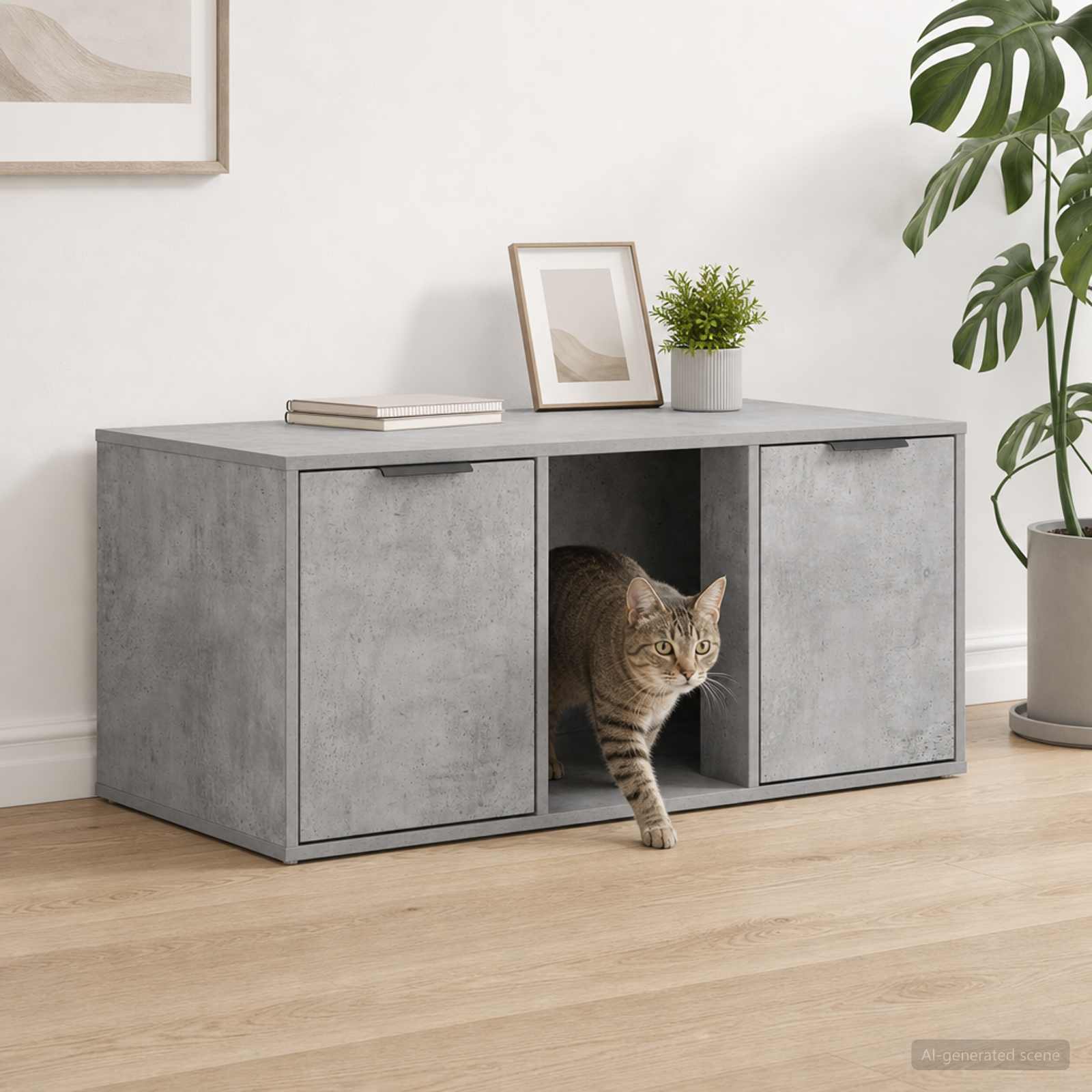 Katzenkiste Möbel Betongrau 100 x 49 x 45 cm Holzwerkstoff
