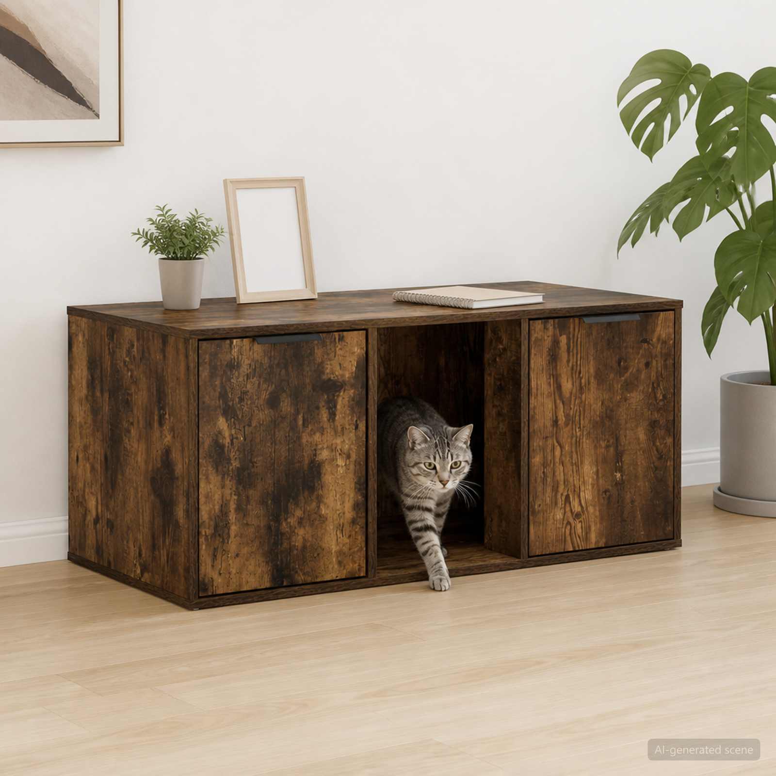 Katzenkiste Möbel Räuchereiche 100 x 49 x 45 cm Holzwerkstoff