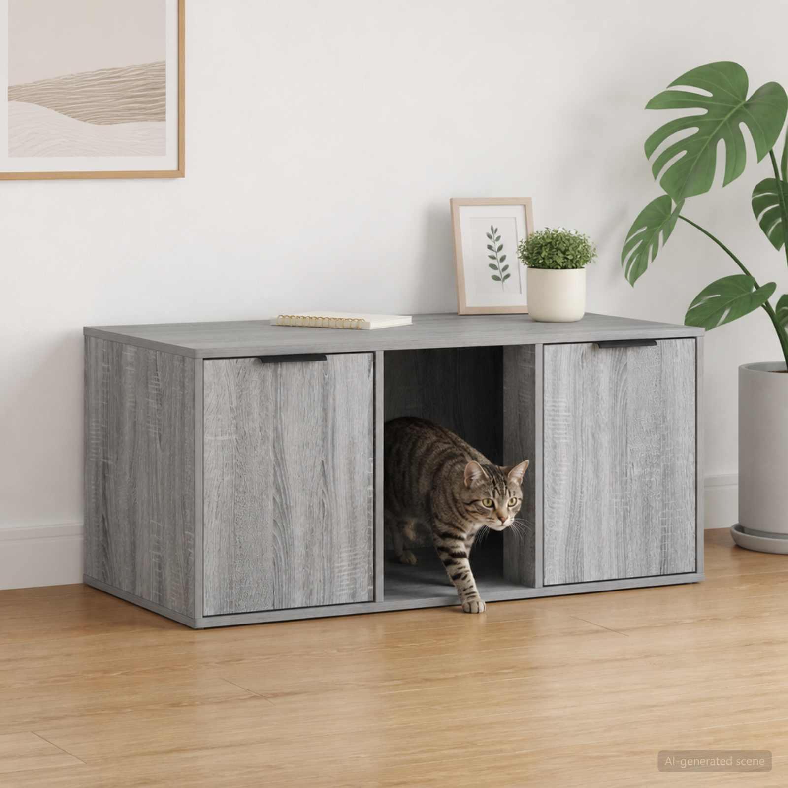 Katzenkiste Möbel Sonoma-Grau 100 x 49 x 45 cm Holzwerkstoff