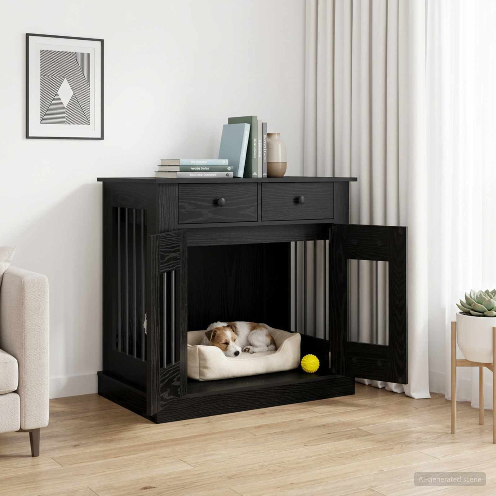 Hundekäfigmöbel Schwarz Eichen-Optik 80 x 47,5 x 80 cm