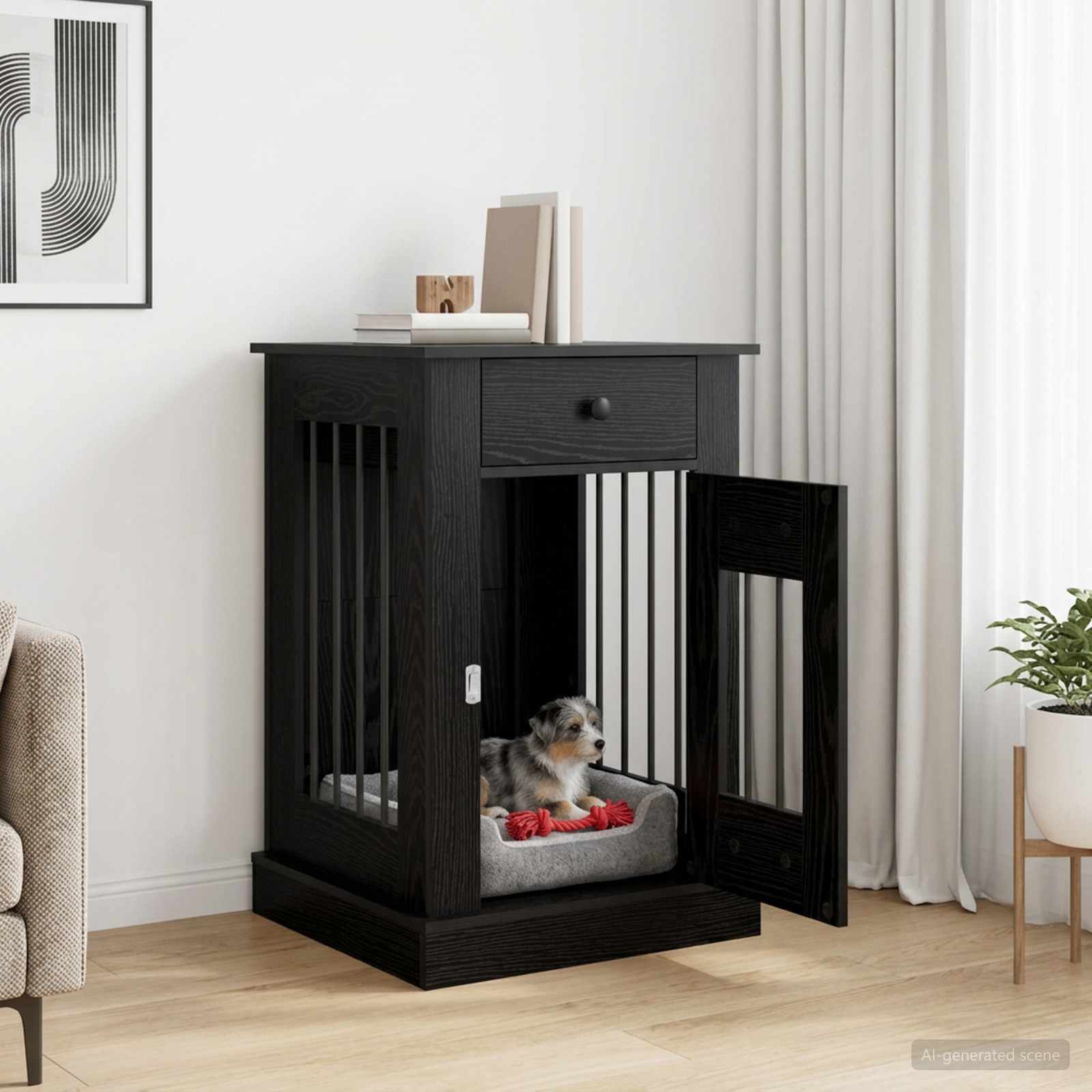 Hundekäfigmöbel Schwarz Eichen-Optik 50 x 47,5 x 80 cm