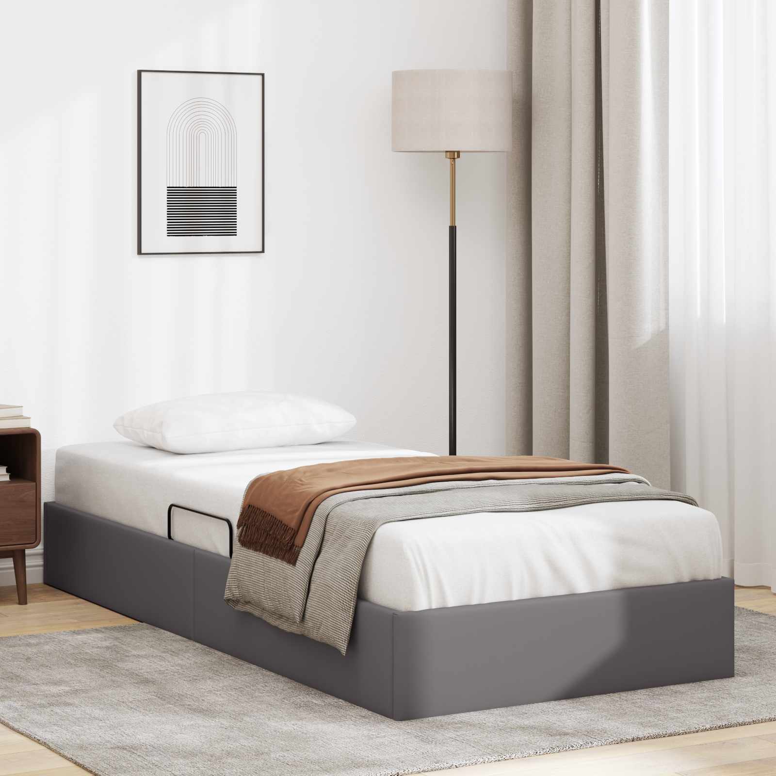 Ottoman Bettgestell mit Speicher Grau 90 x 190 cm Kunstleder