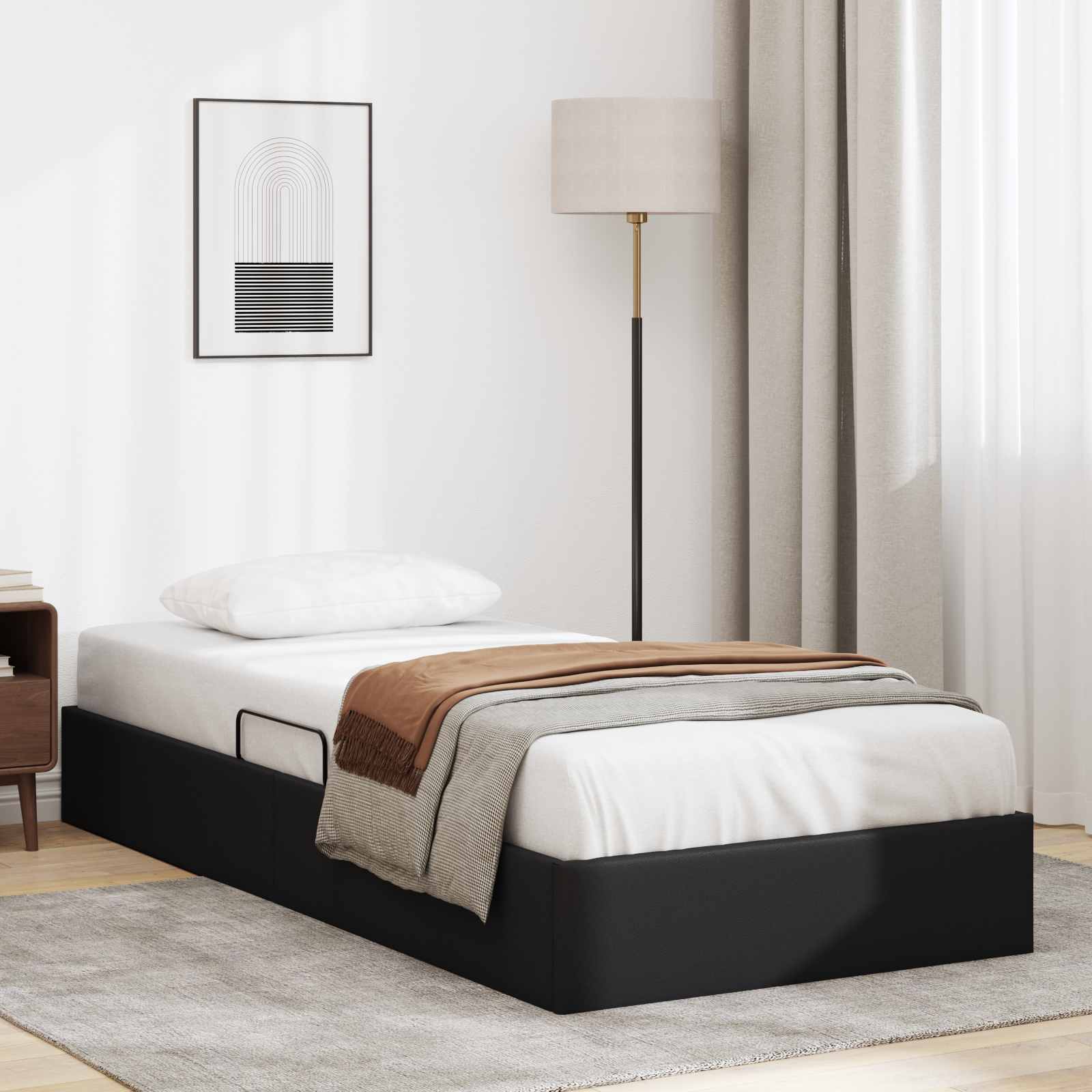 Ottoman Bettgestell mit Speicher Schwarz 90 x 200 cm Kunstleder