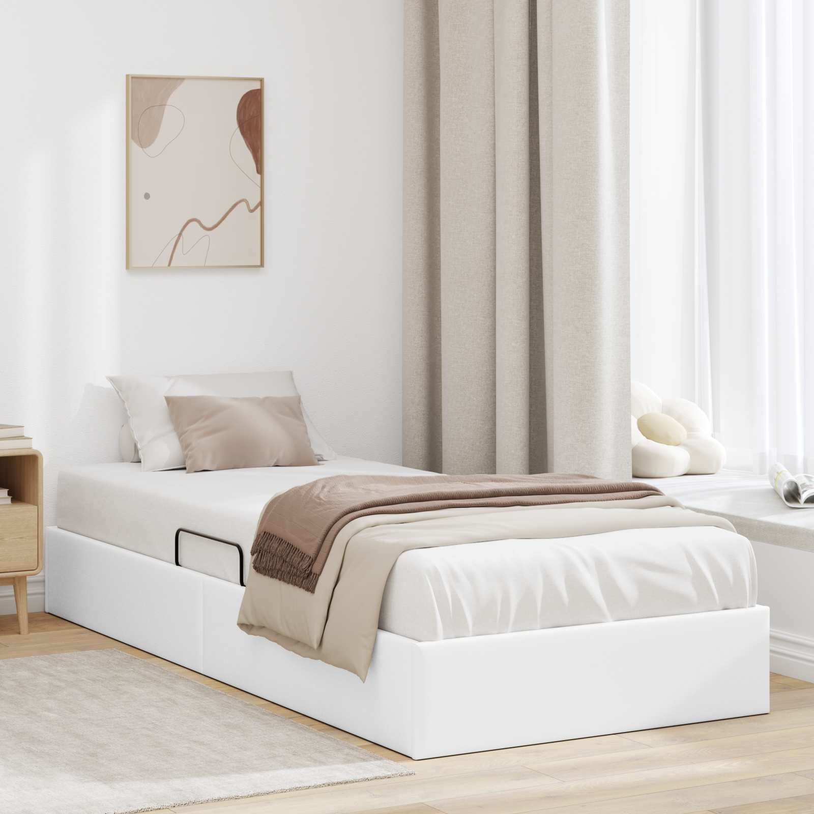 Ottoman Bettgestell Reinweiß 100 x 200 cm Kunstleder
