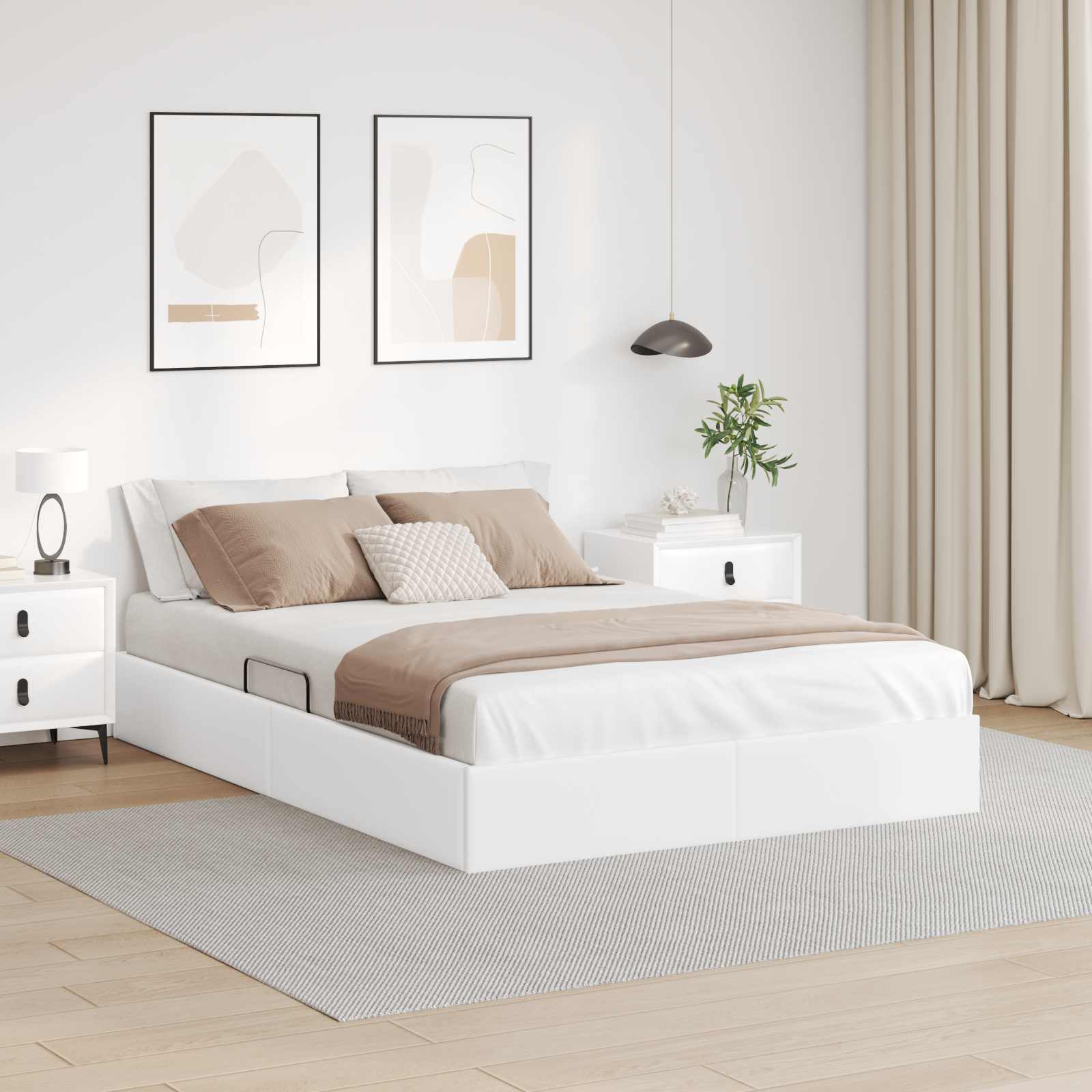 Ottoman Bettgestell Reinweiß 140 x 200 cm Kunstleder