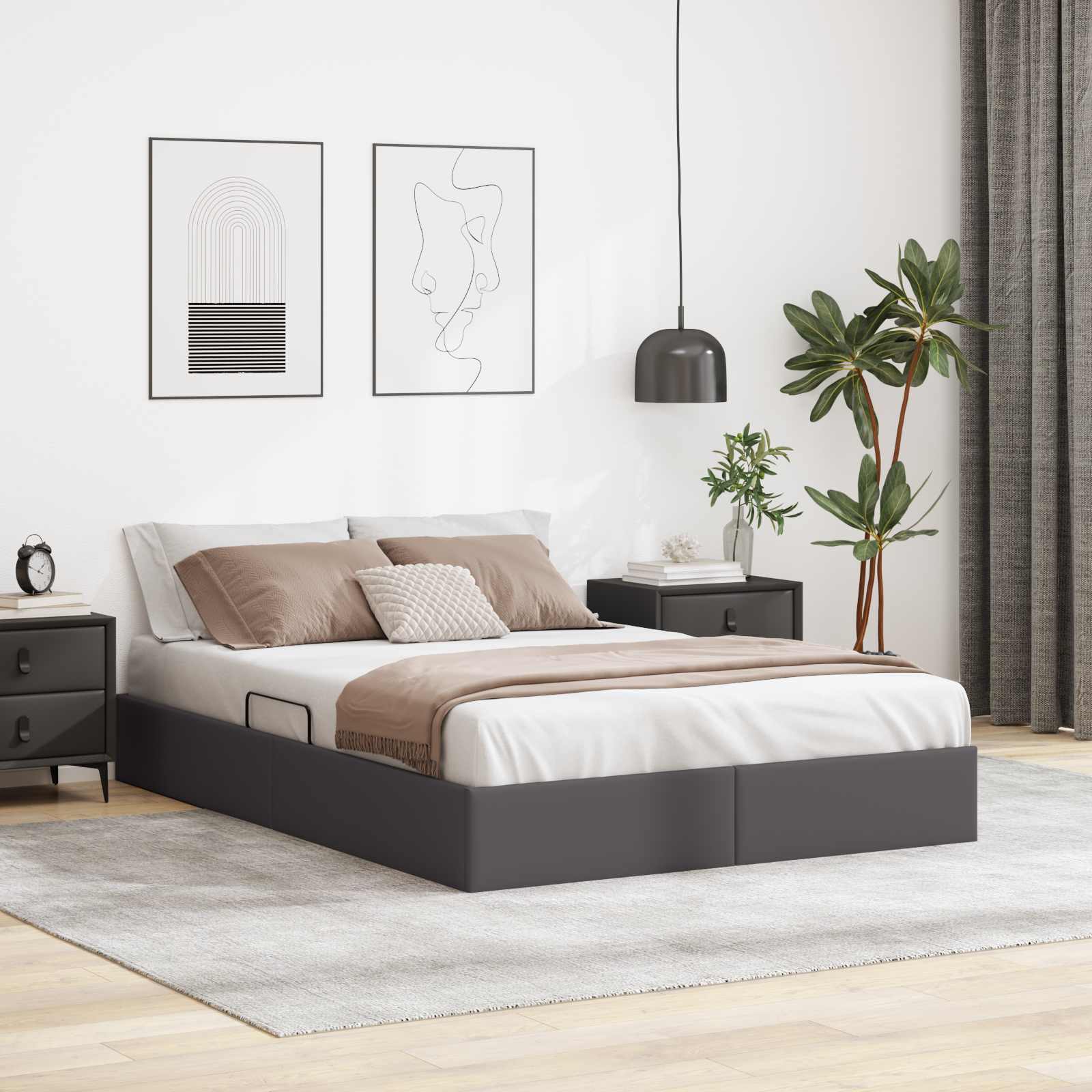 Ottoman Bettgestell mit Speicher Grau 140 x 200 cm Kunstleder