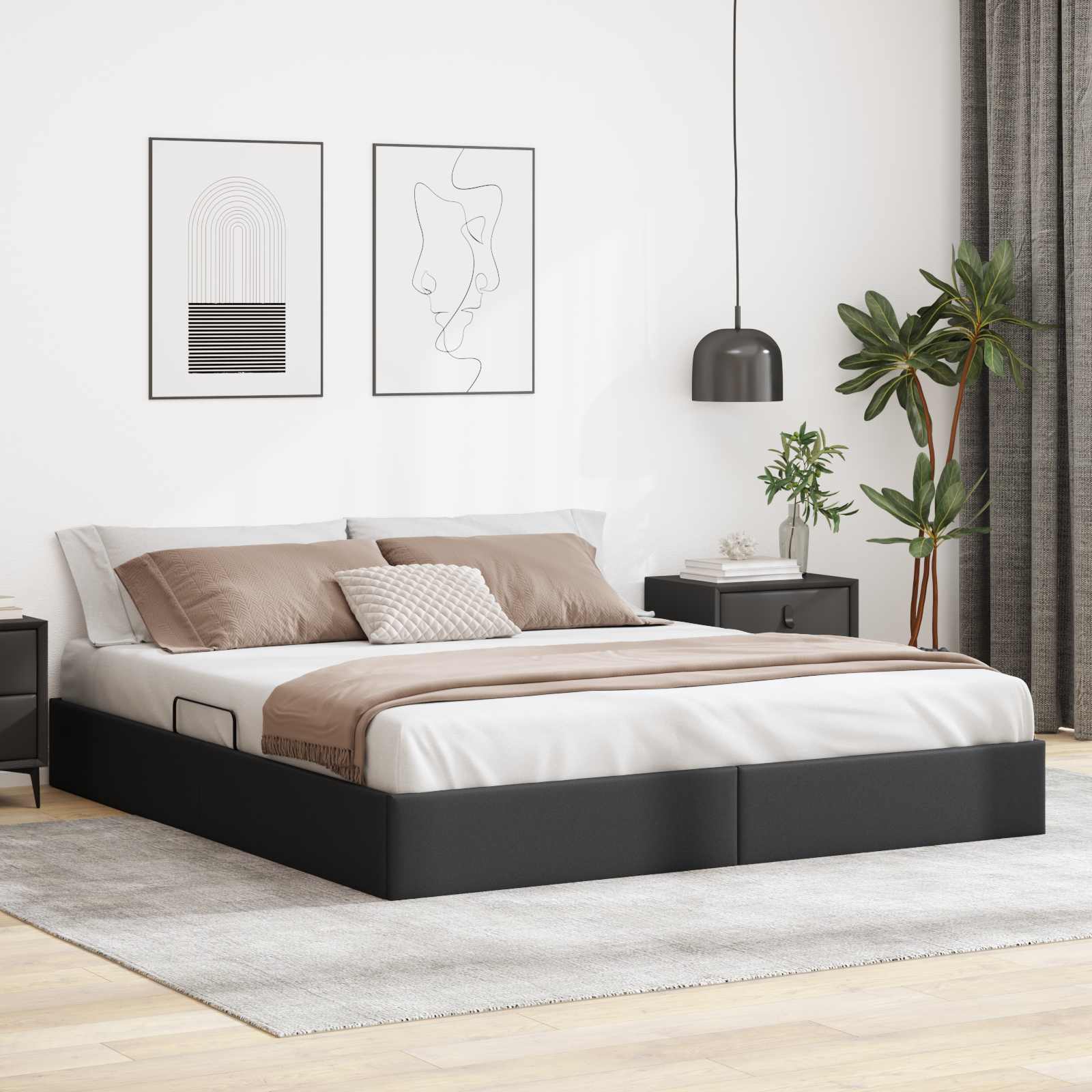 Ottoman Bettgestell Schwarz 180 x 200 cm Kunstleder