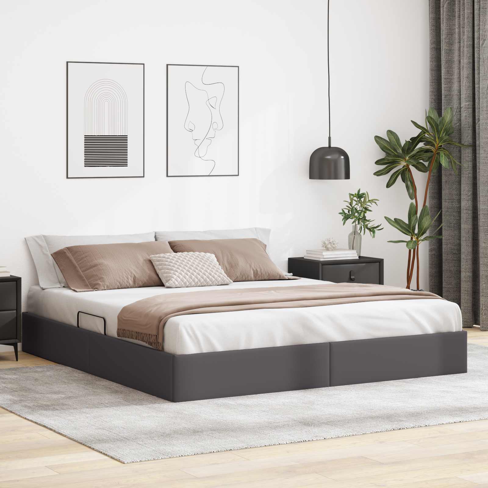 Ottoman Bettgestell mit Speicher Grau 180 x 200 cm Kunstleder