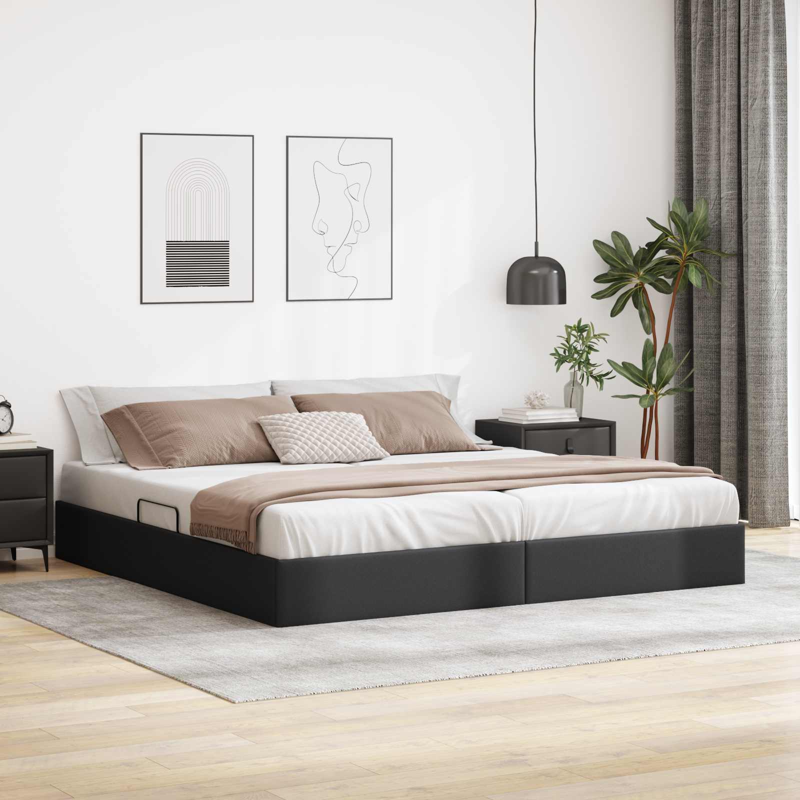 Ottoman Bettgestell Schwarz 200 x 200 cm Kunstleder