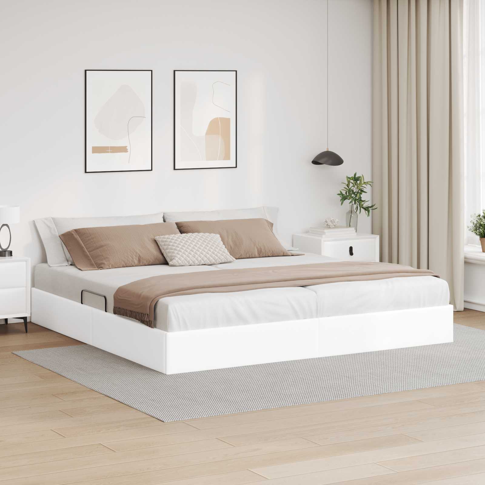 Ottoman Bettgestell Reinweiß 200 x 200 cm Kunstleder