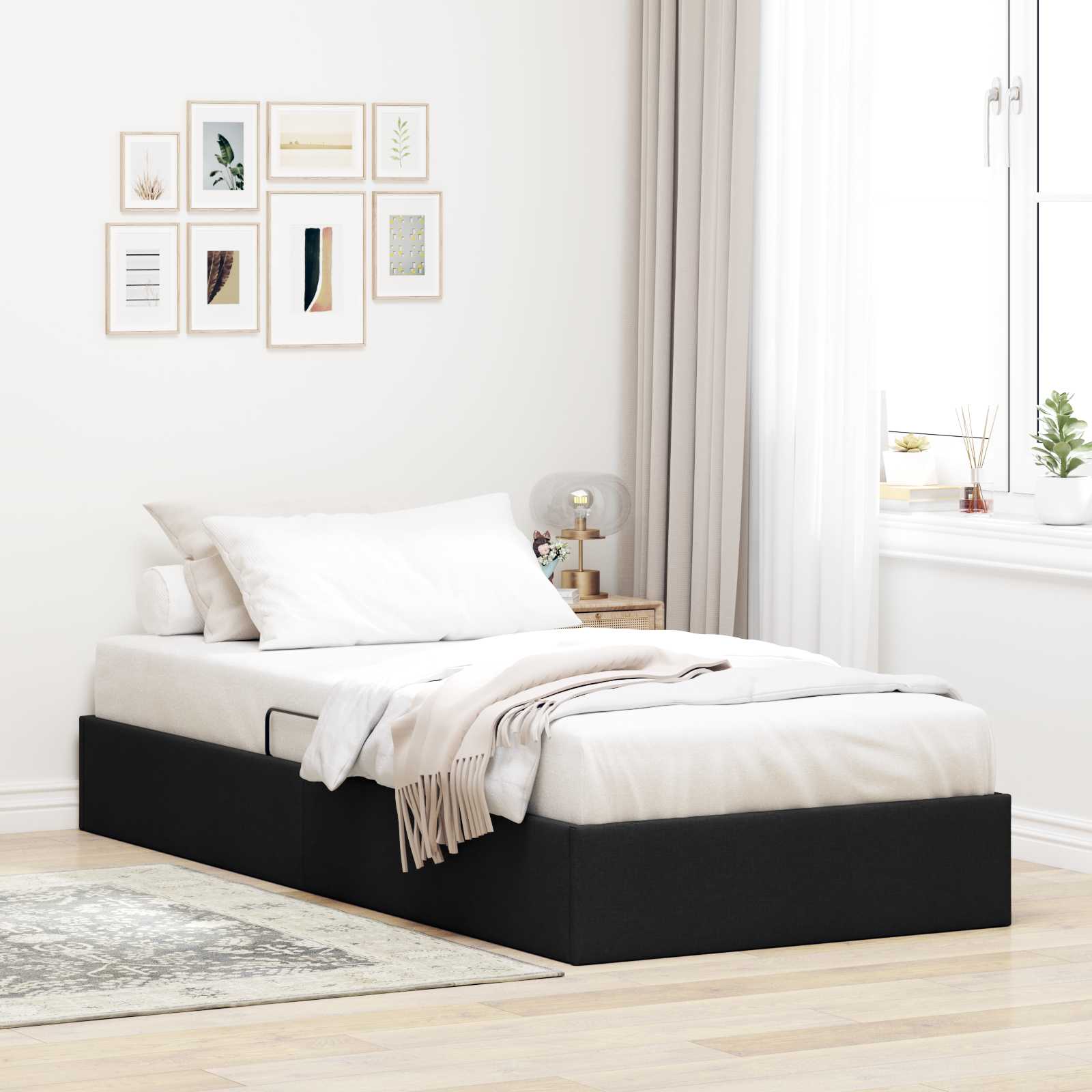 Ottoman Bettgestell mit Speicher Schwarz 90 x 190 cm Stoff