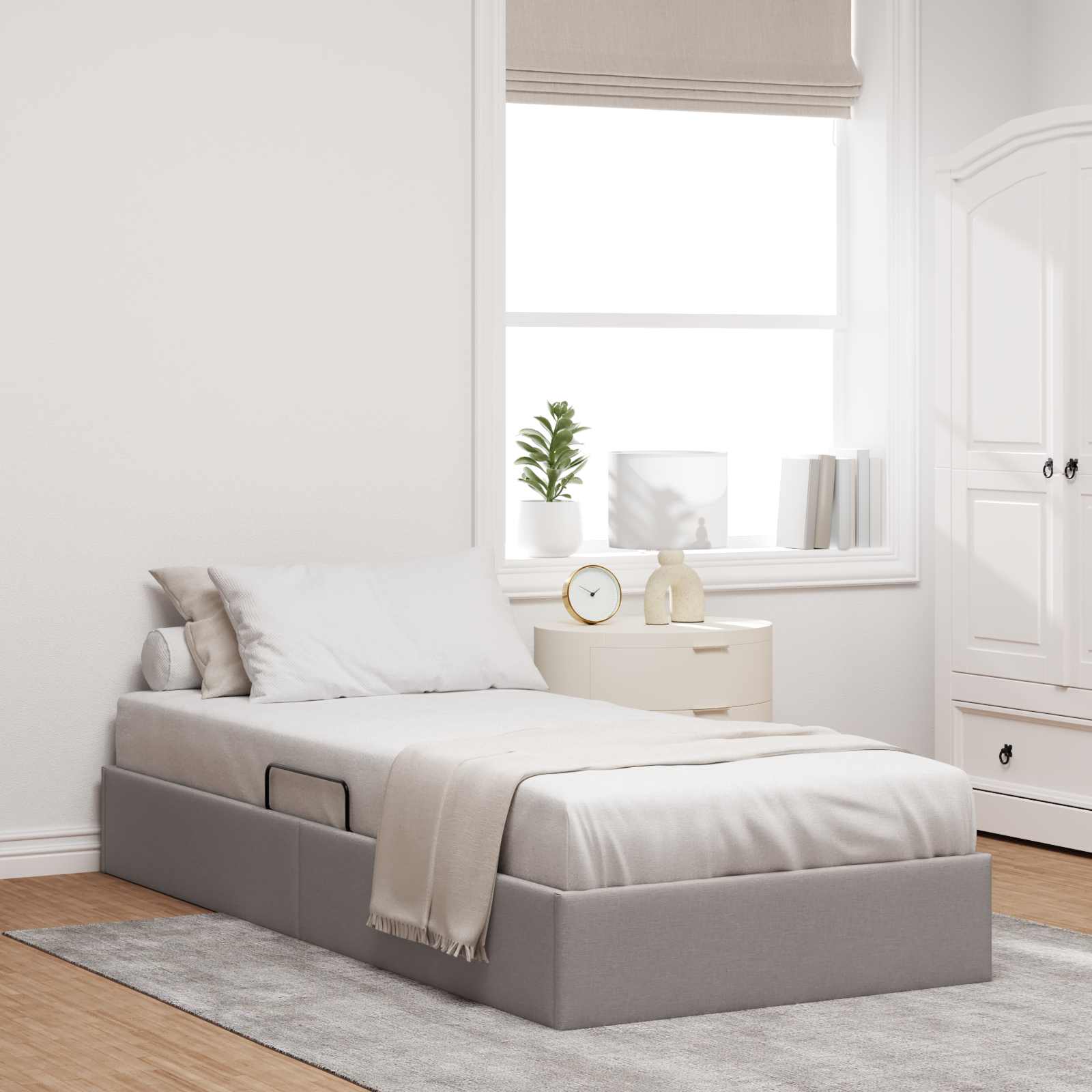 Ottoman Bettgestell mit Speicher Taupe 90 x 200 cm Stoff