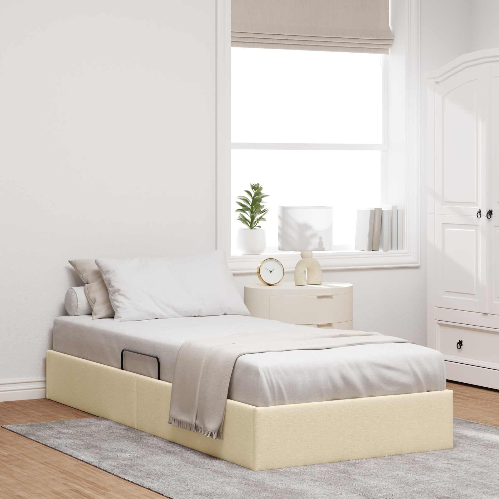 Ottoman Bettgestell mit Speicher Creme 90 x 200 cm Stoff