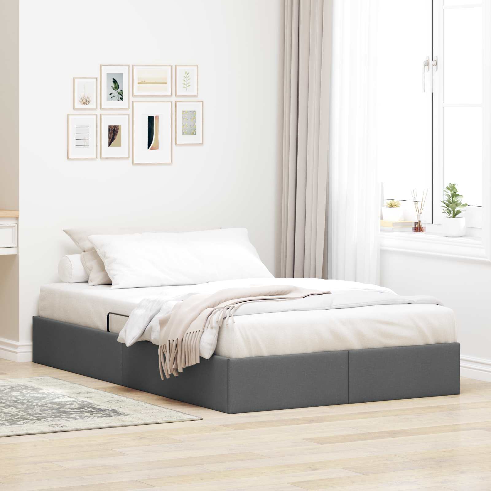 Ottoman Bettgestell mit Speicher Dunkelgrau 120 x 200 cm Stoff