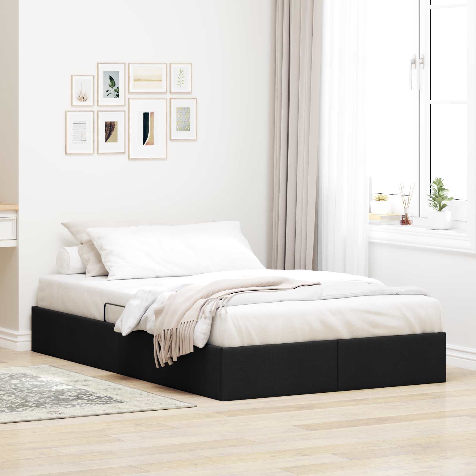 Ottoman Bettgestell mit Speicher Schwarz 120 x 200 cm Stoff