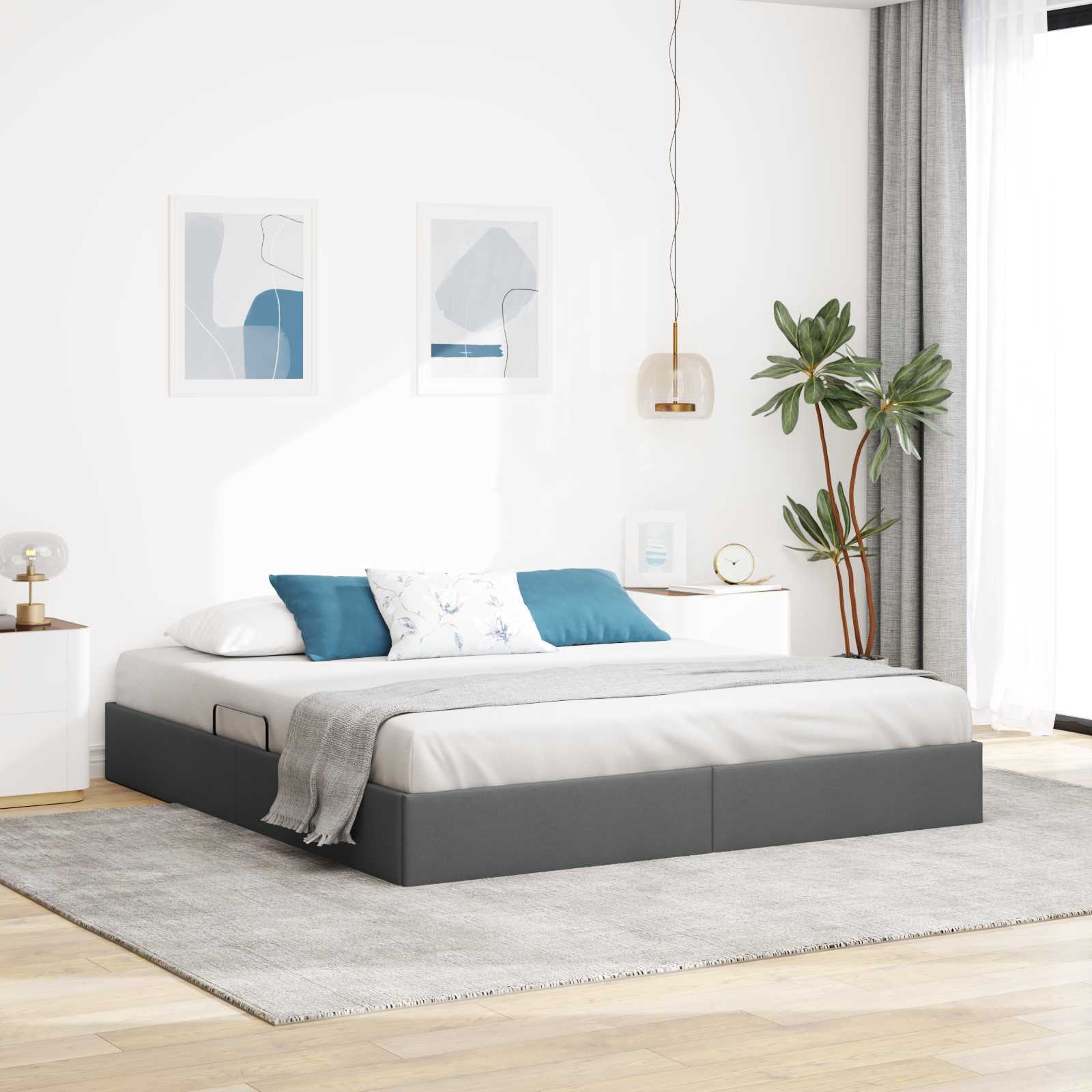 Ottoman Bettgestell mit Speicher Dunkelgrau 160 x 200 cm Stoff