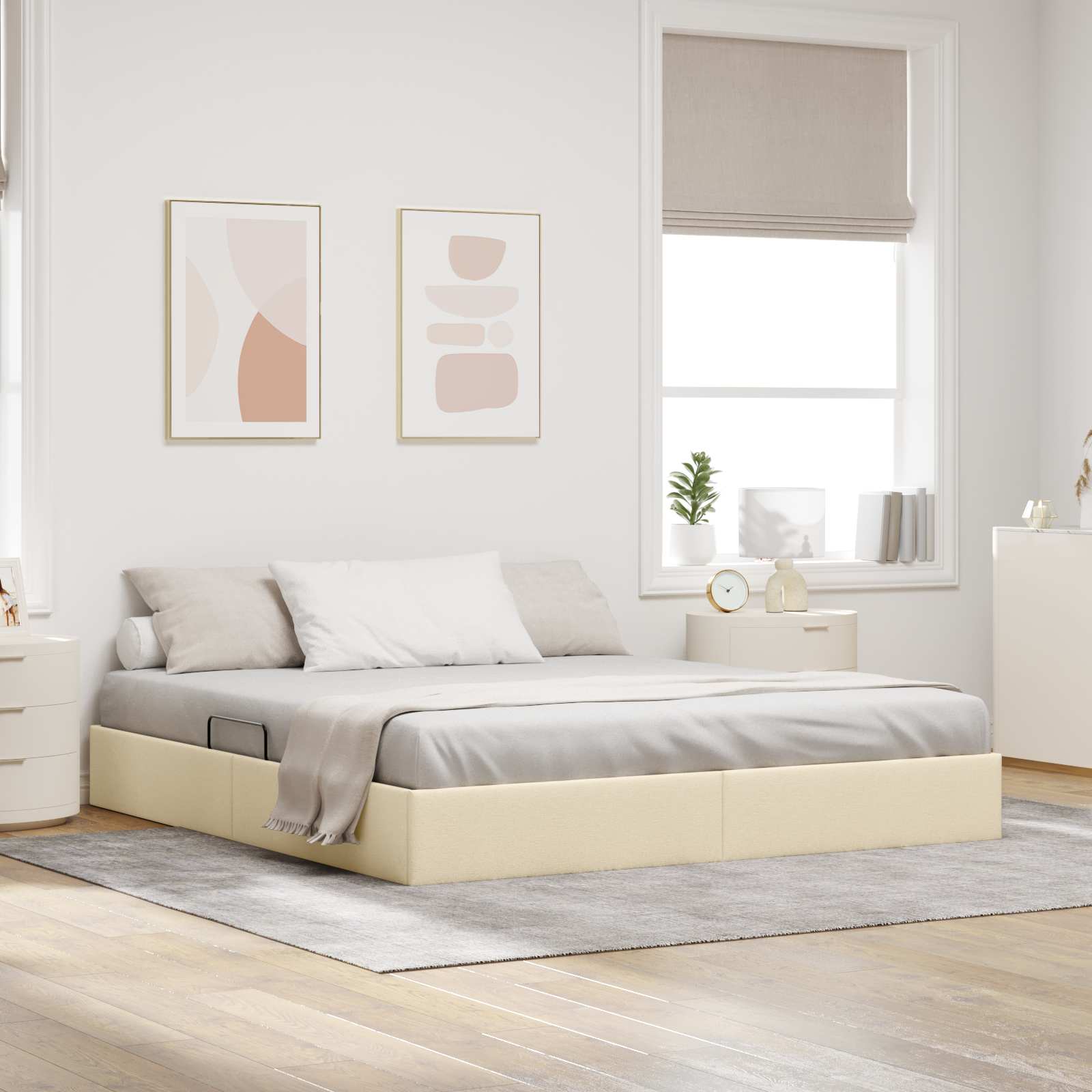Ottoman Bettgestell mit Speicher Creme 160 x 200 cm Stoff