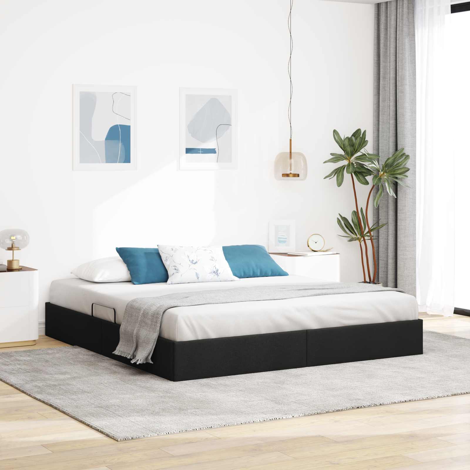 Ottoman Bettgestell mit Speicher Schwarz 180 x 200 cm Stoff