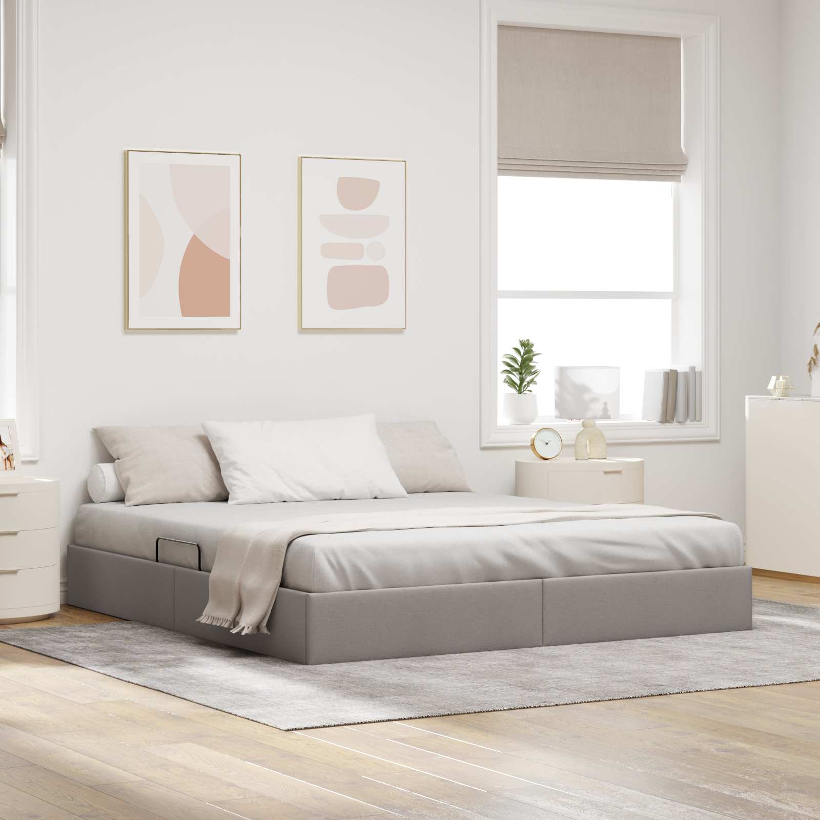 Ottoman Bettgestell mit Speicher Taupe 180 x 200 cm Stoff