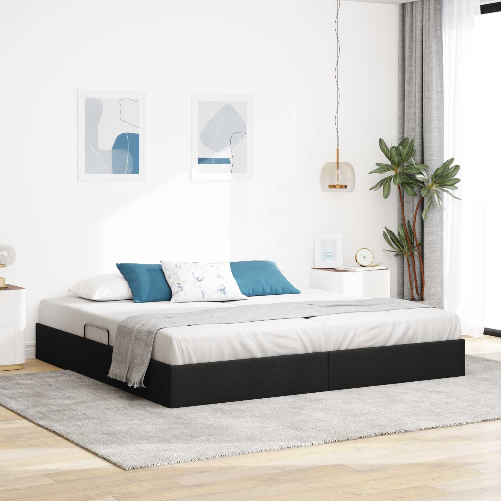 Ottoman Bettgestell mit Speicher Schwarz 200 x 200 cm Stoff