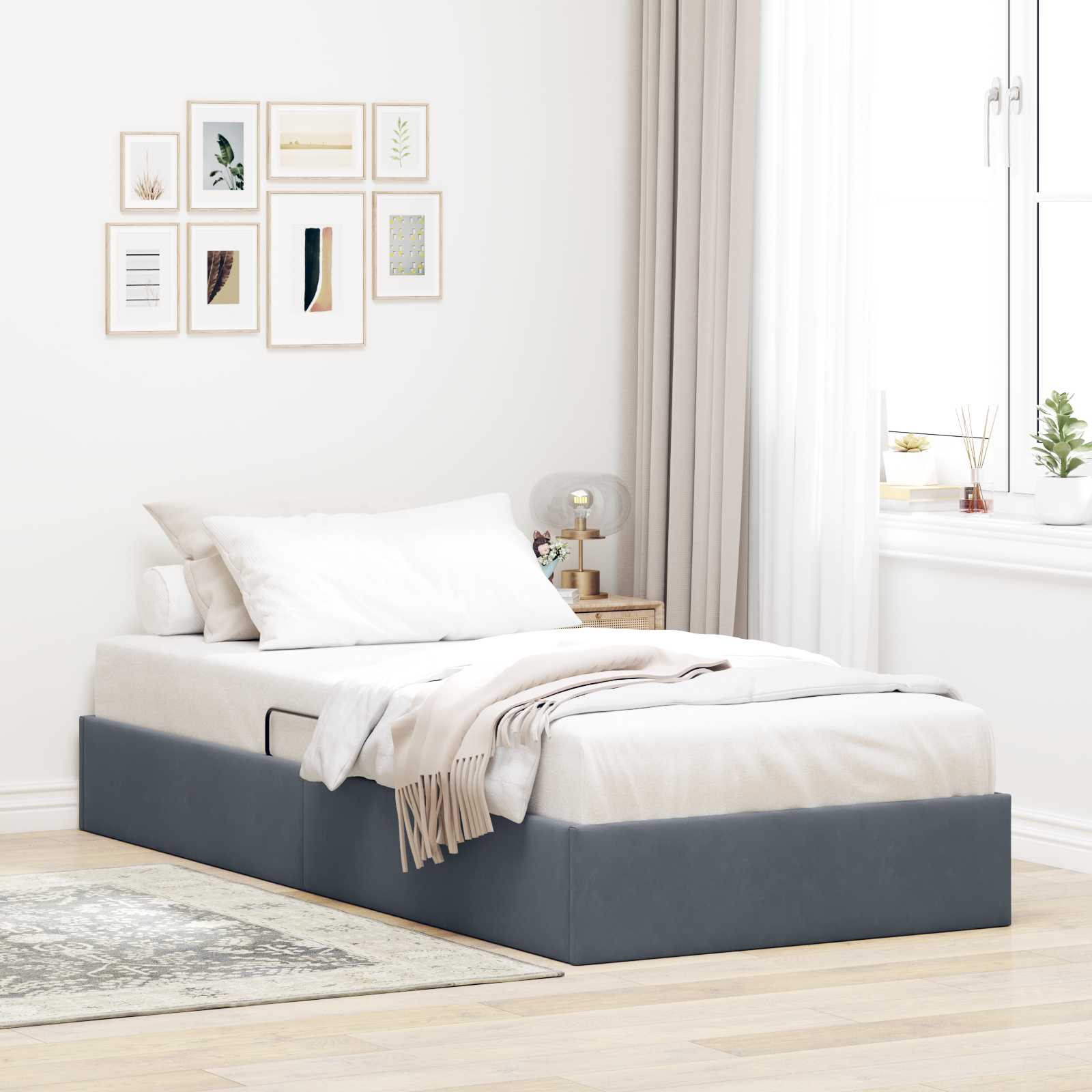 Ottoman Bettgestell mit Speicher Dunkelgrau 90 x 190 cm Samt