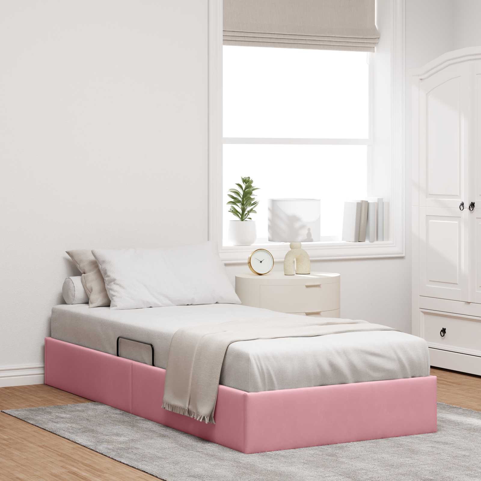 Ottoman Bettgestell mit Speicher Rosa 90 x 200 cm Samt