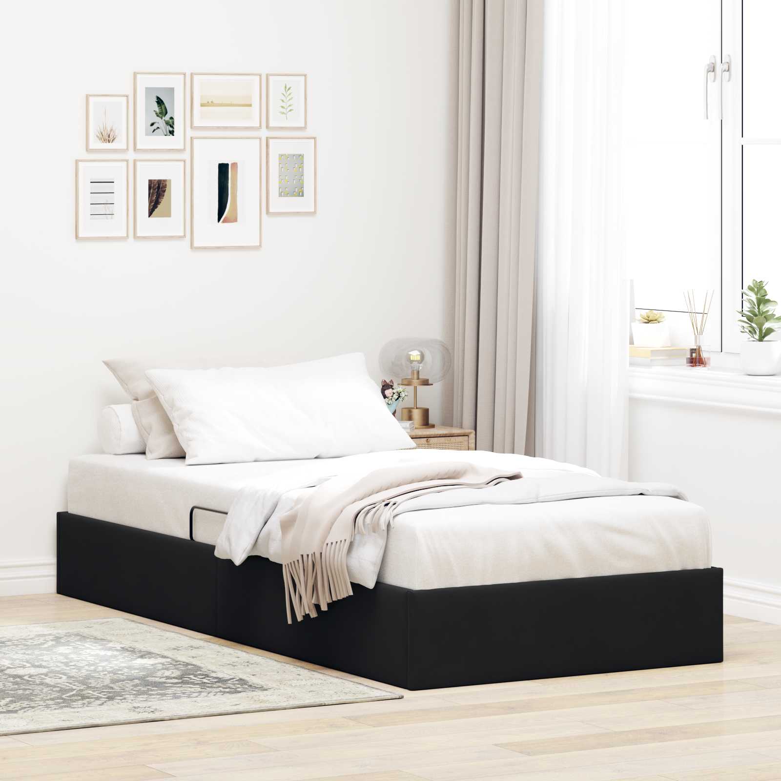 Ottoman Bettgestell mit Speicher Schwarz 100 x 200 cm Samt