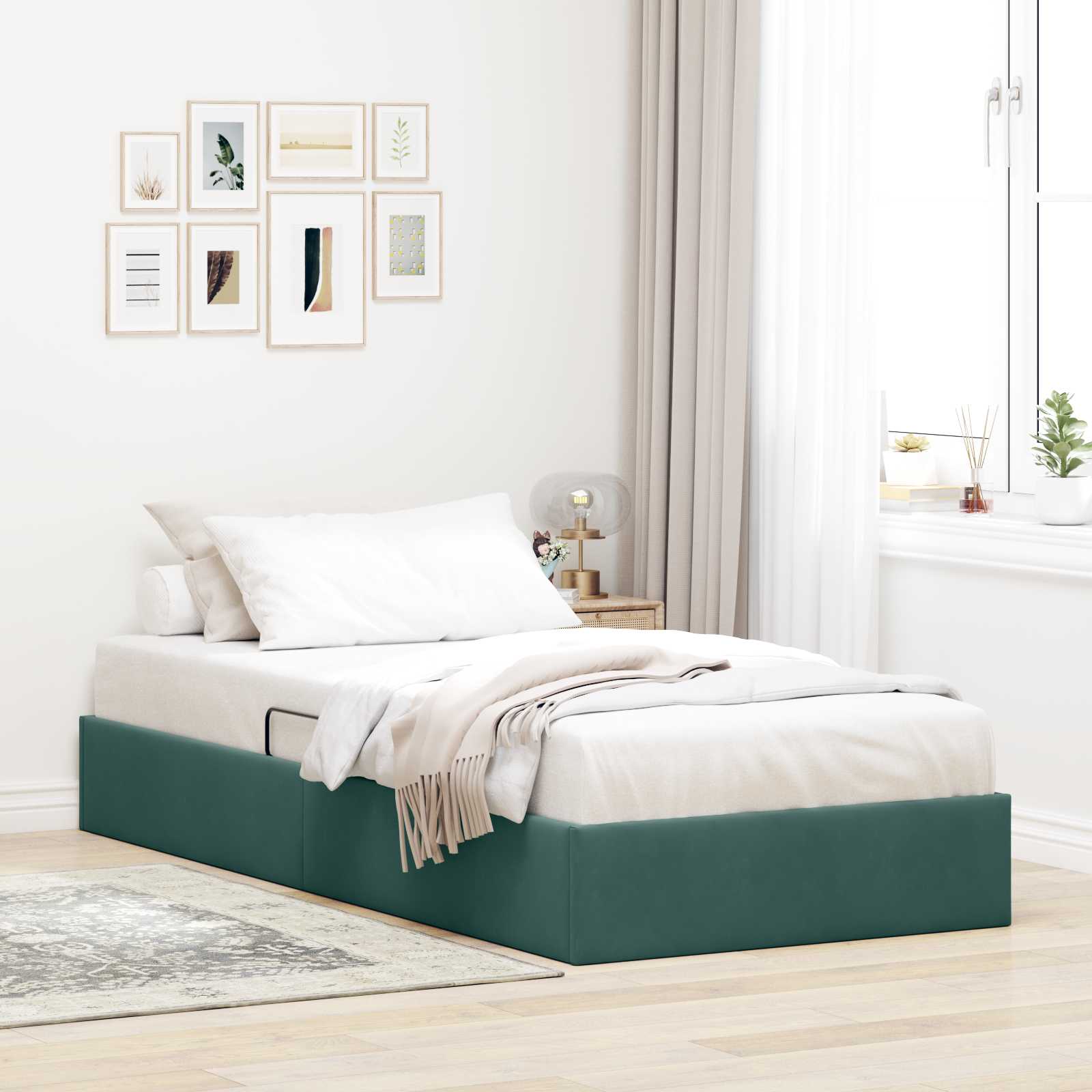 Ottoman Bettgestell mit Speicher Dunkelgrün 100 x 200 cm Samt