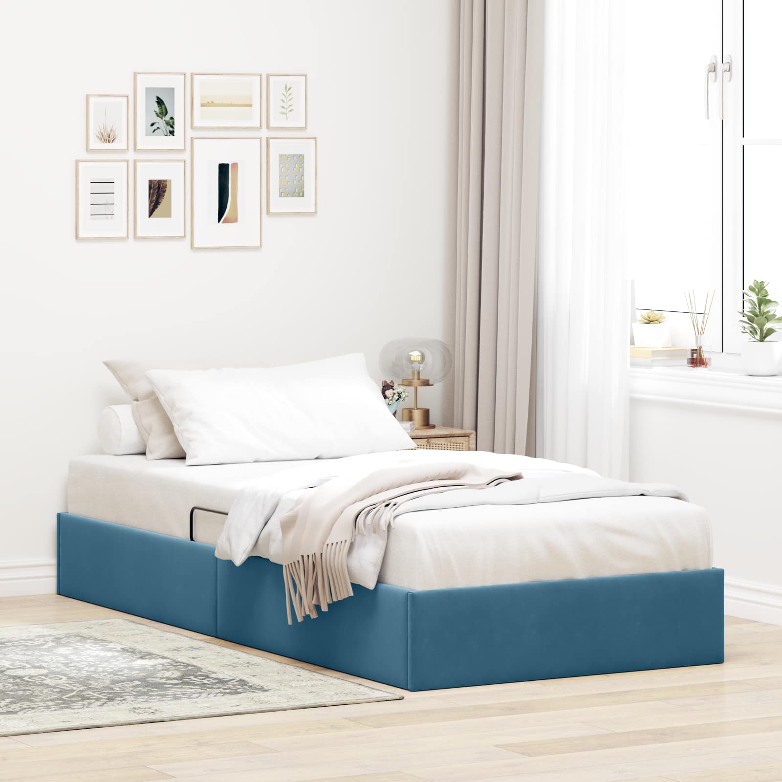 Ottoman Bettgestell mit Speicher Dunkelblau 100 x 200 cm Samt