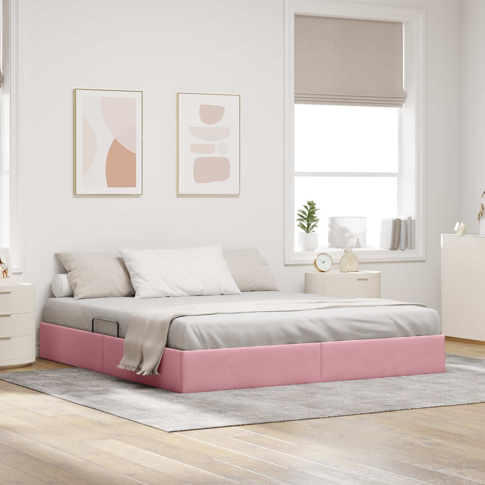 Ottoman Bettgestell mit Speicher Rosa 180 x 200 cm Samt