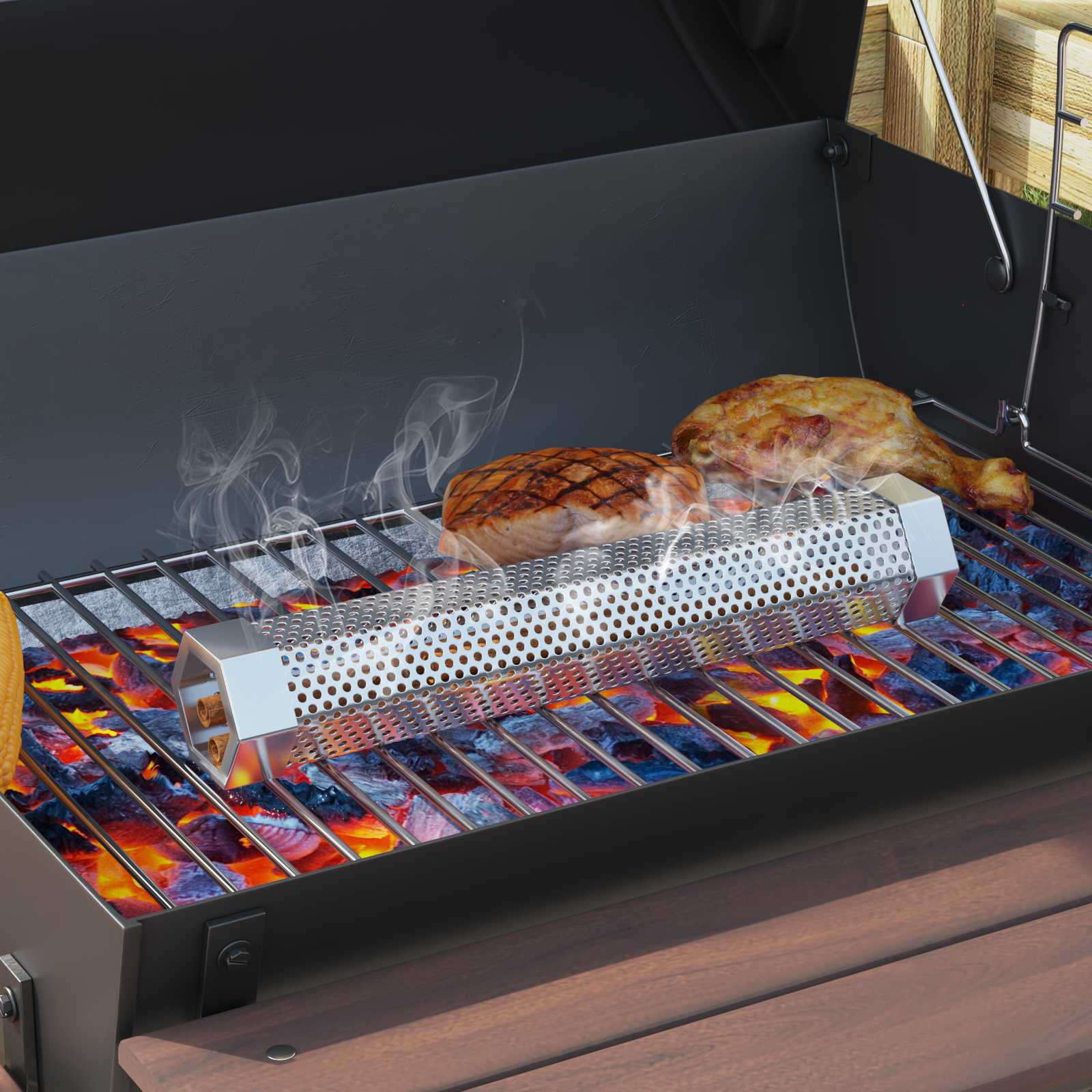 Outdoor Grill Ø 40 x 80 cm Stahl Schwarz