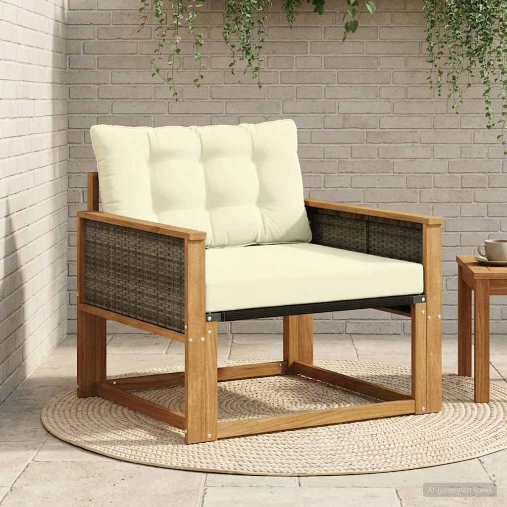 Outdoor Mittelsofa Massives Akazienholz und Textilene Natur