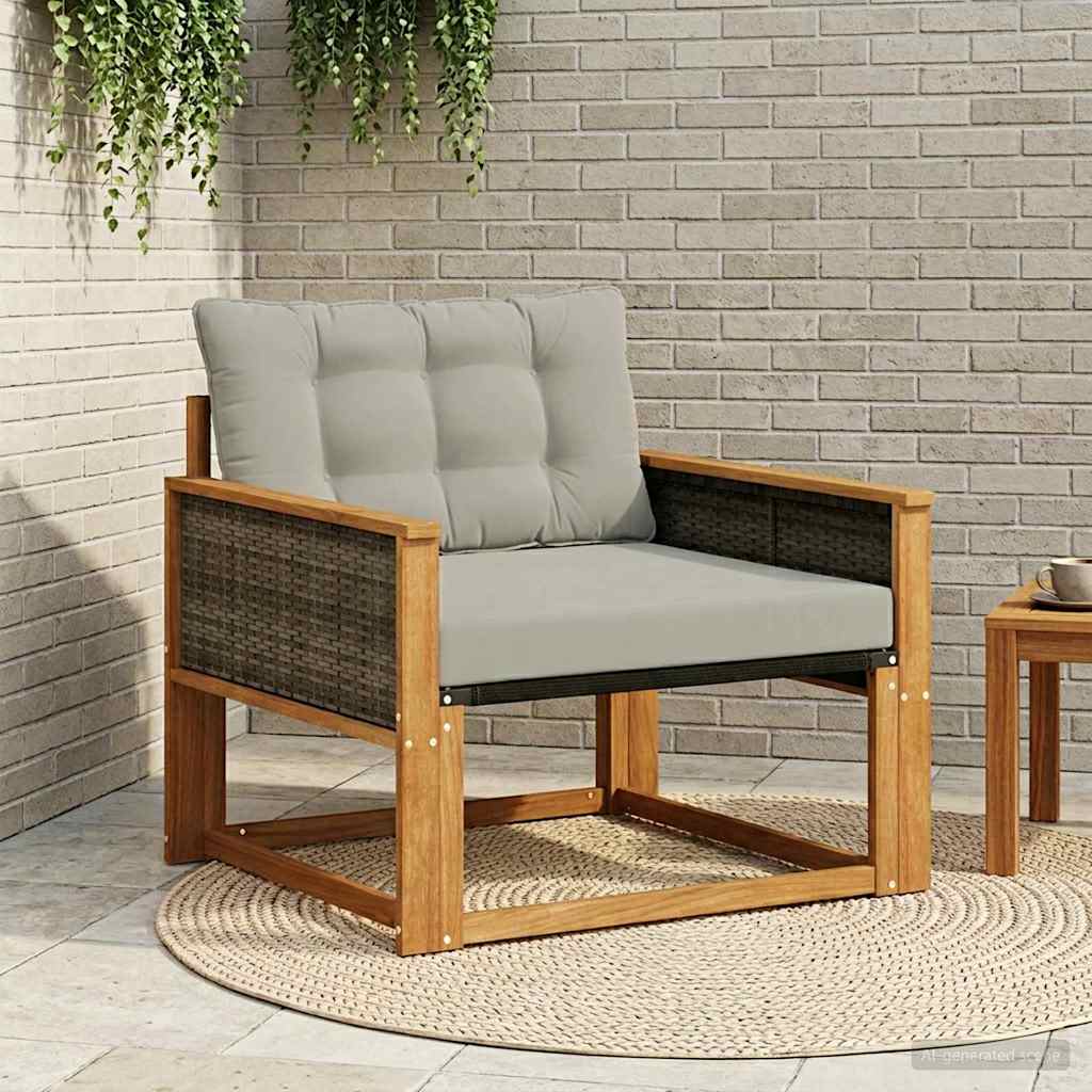 Outdoor Mittelsofa Massives Akazienholz und Textilene Natur