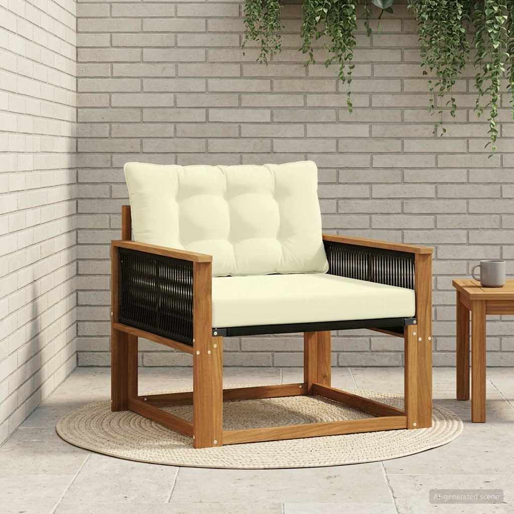 Outdoor Mittelsofa Massives Akazienholz und Textilene Natur