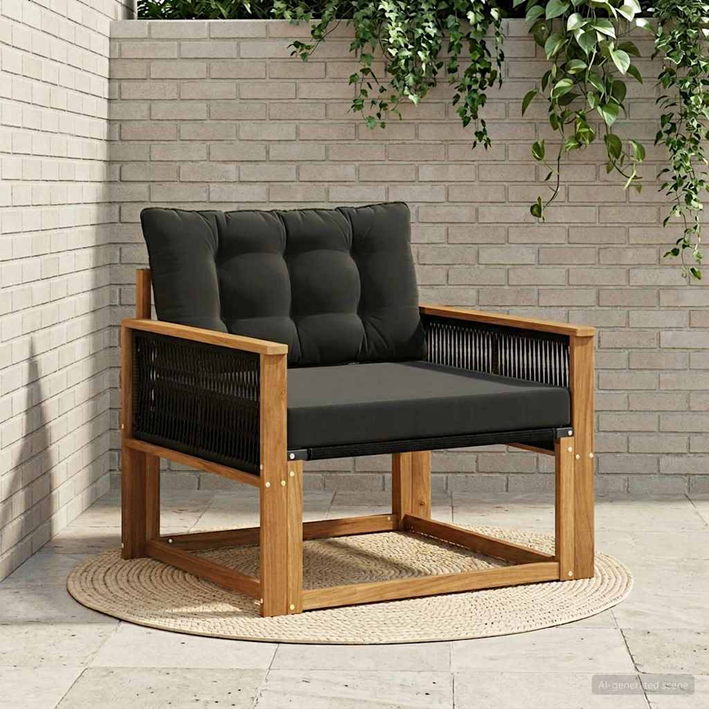 Outdoor Mittelsofa Massives Akazienholz und Textilene Natur