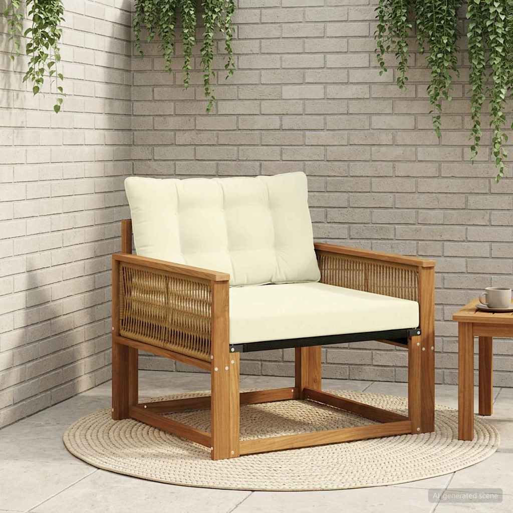 Outdoor Mittelsofa Massives Akazienholz und Textilene Natur