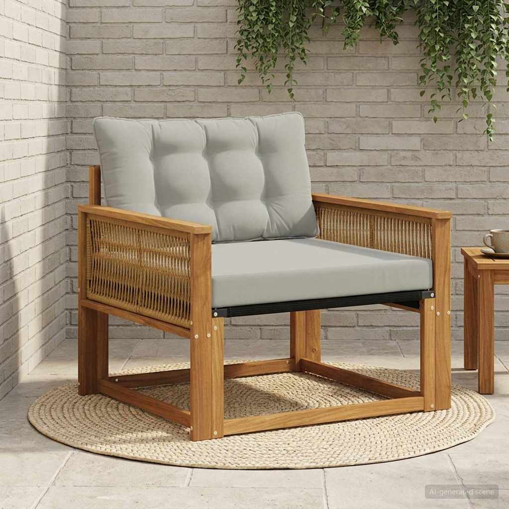 Outdoor Mittelsofa Massives Akazienholz und Textilene Natur