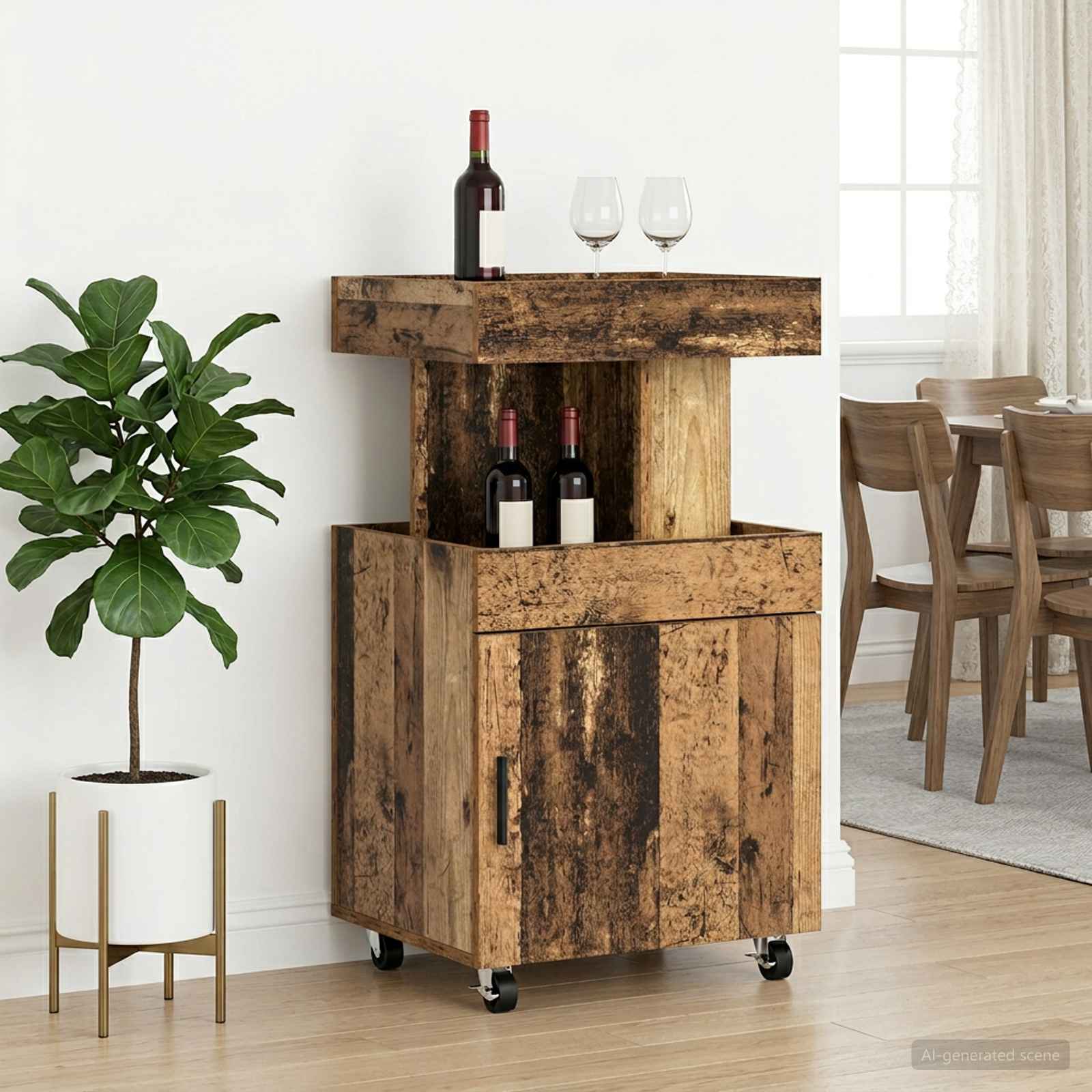 Barwagen Eichenholz 50 x 41 x 89 cm Holzwerkstoff