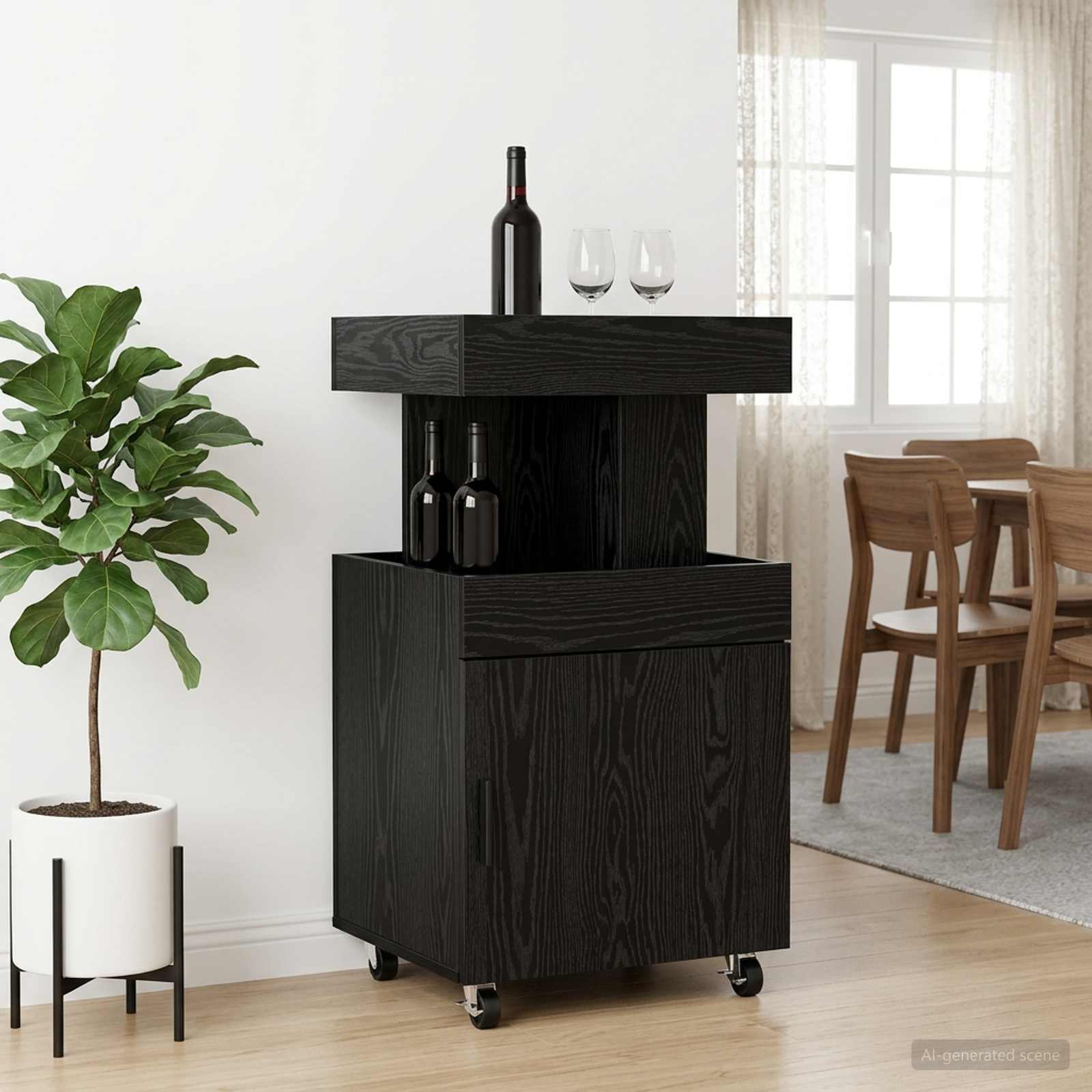 Barwagen Schwarz Eichen-Optik 50 x 41 x 89 cm Holzwerkstoff