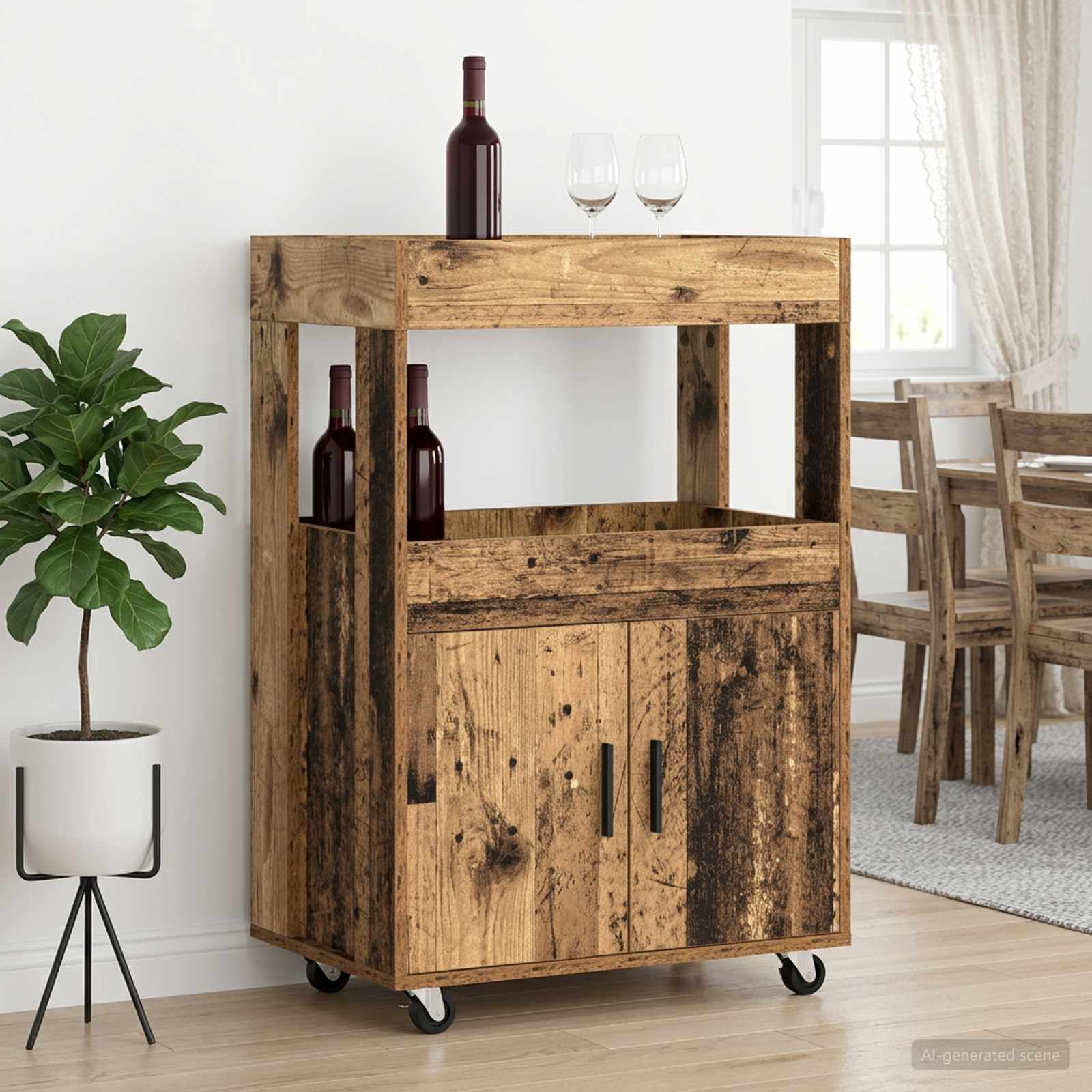 Barwagen Eichenholz 60 x 39,5 x 89 cm Holzwerkstoff