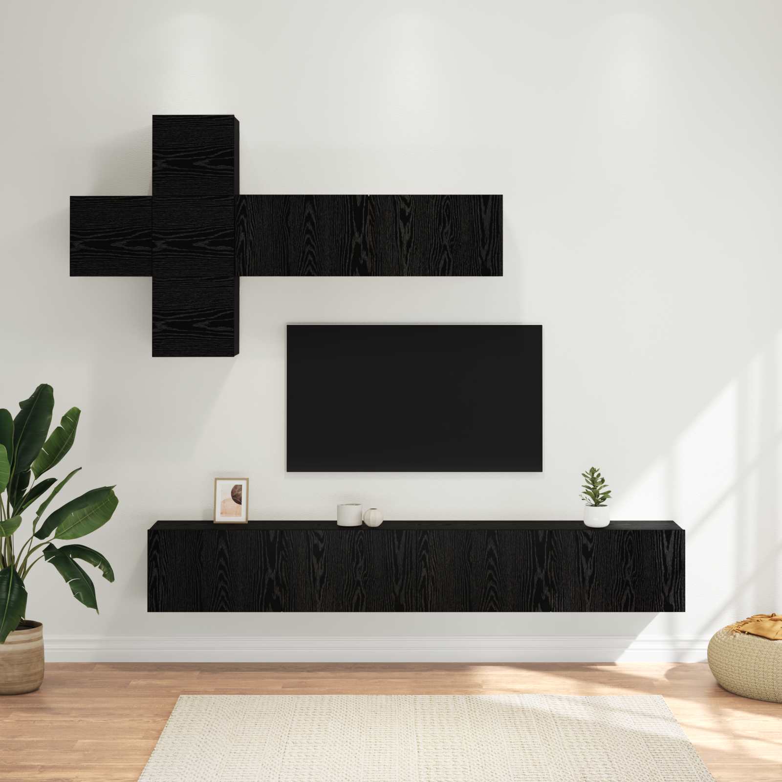 TV-Schrankset Wandmontiert 7 pcs Schwarze Eiche Holzwerkstoff