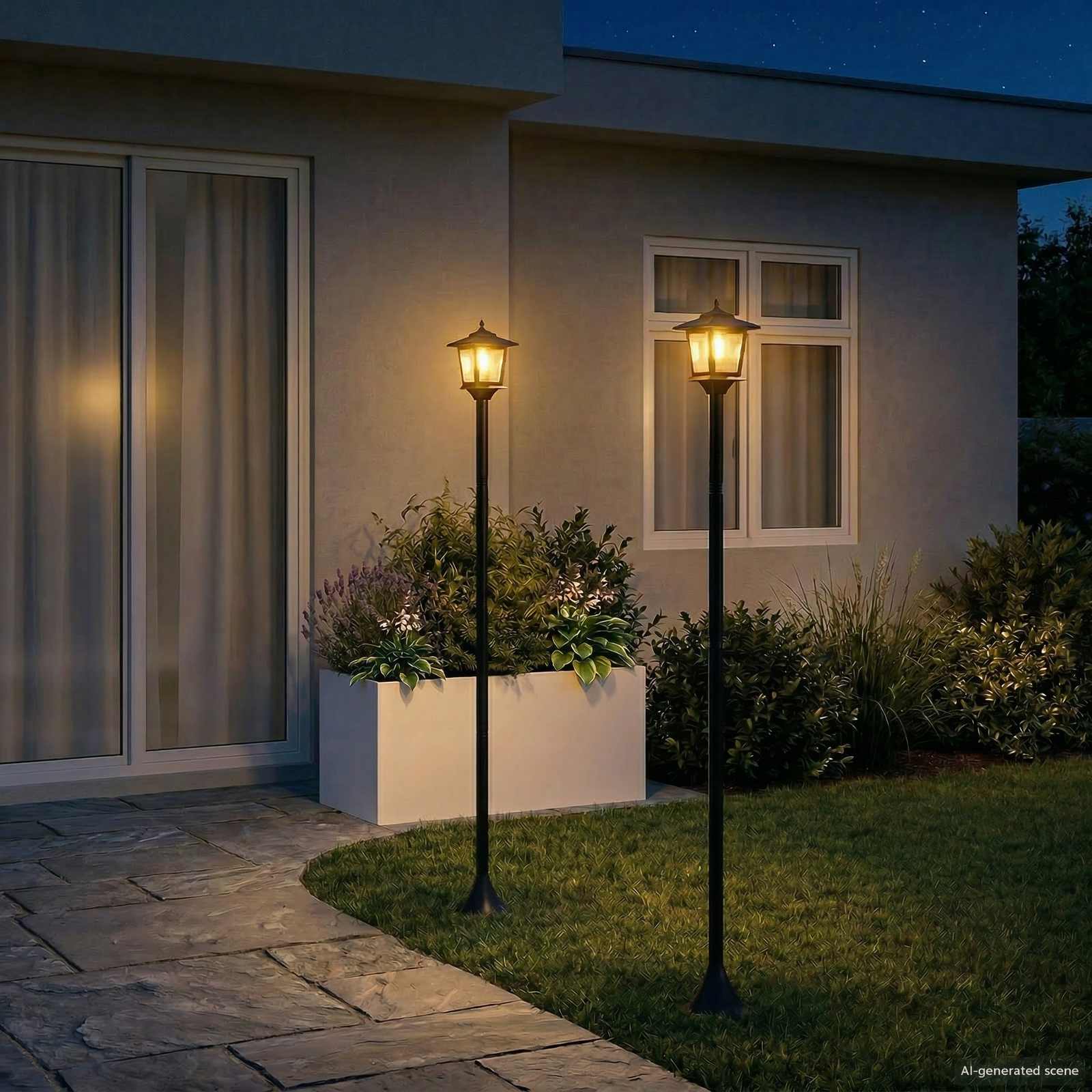 Laternenpfahl Set with LED Bulb 2 Stk. Schwarz 16 x 16 x 156 cm