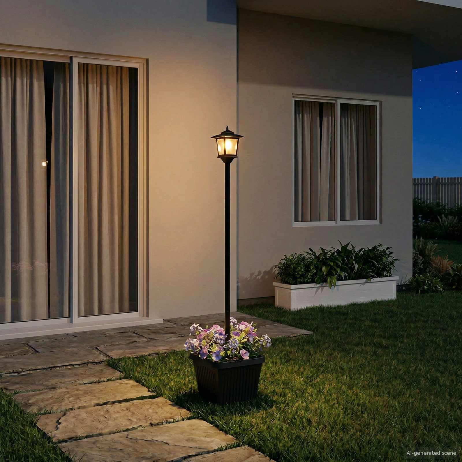 Solarlampe mit Pflanztopf Schwarz 32 x 32 x 158 cm