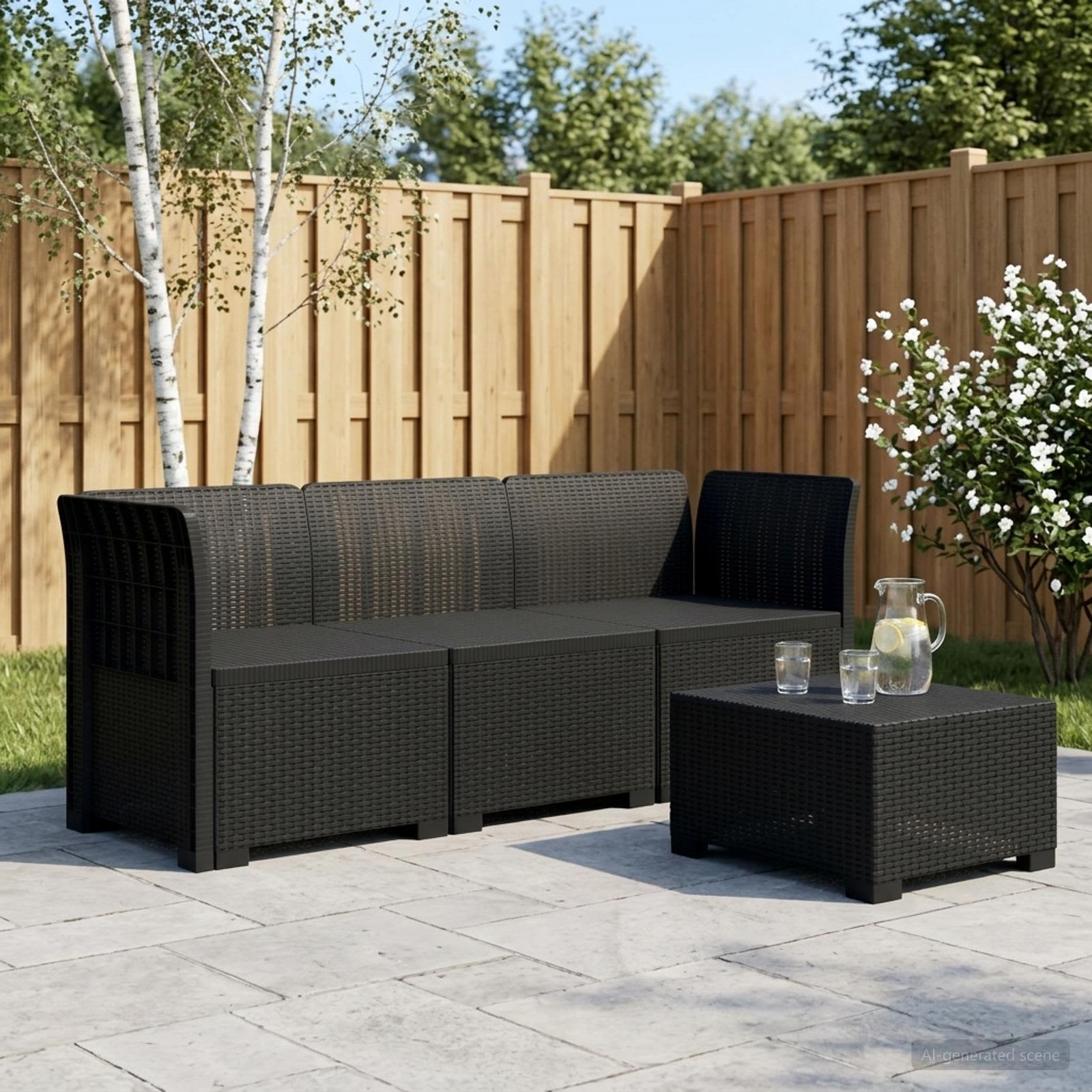 3-Sitzer Garten Sofa Rattan Look PP Anthrazit