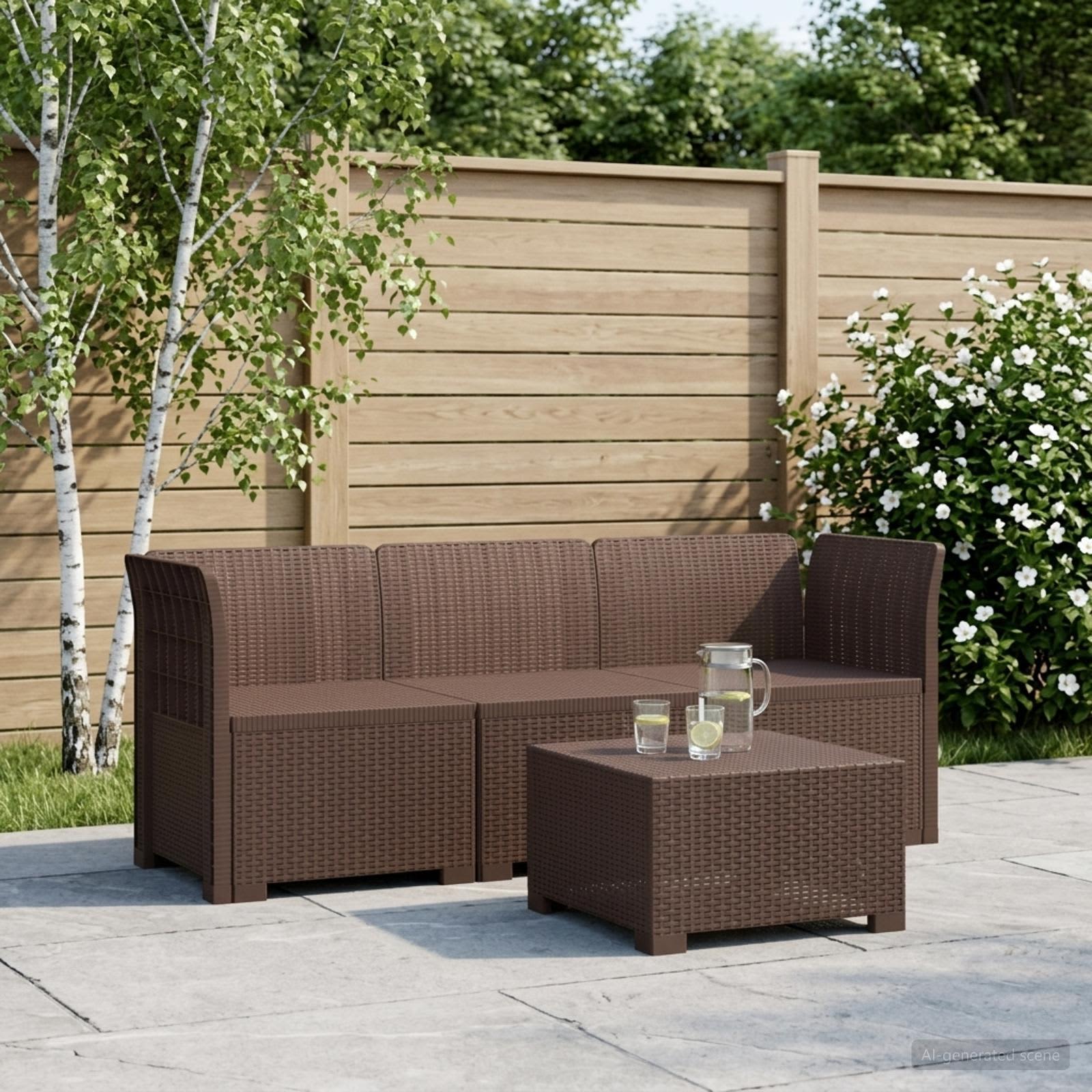 3-Sitzer Garten Sofa Rattan Look PP Braun