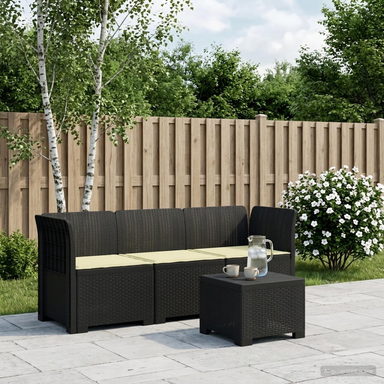 3-Sitzer Garten Sofa mit Kissen Rattan-Look PP Anthrazit