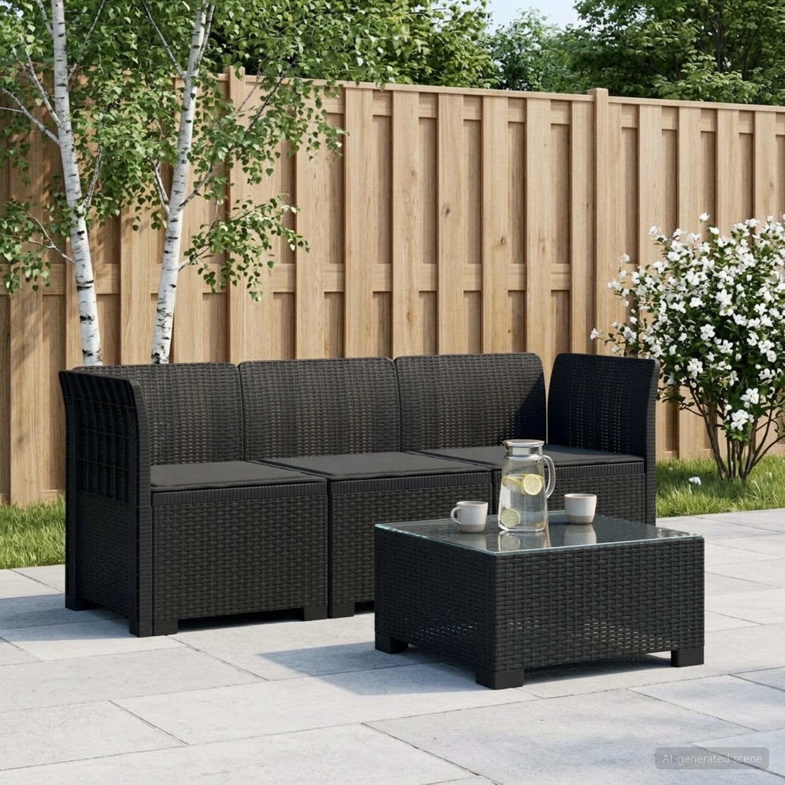 3-Sitzer Garten Sofa mit Kissen Rattan-Look PP Anthrazit