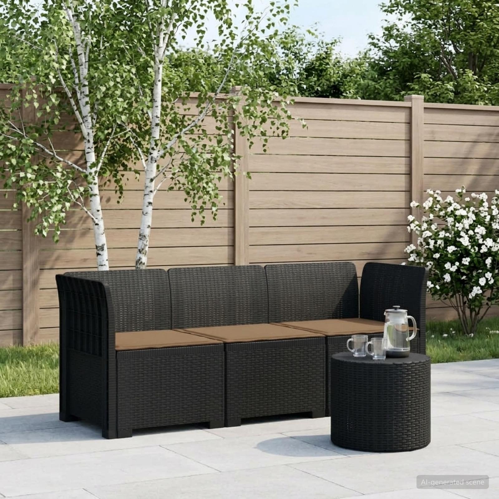 3-Sitzer Garten Sofa mit Kissen Rattan-Look PP Anthrazit